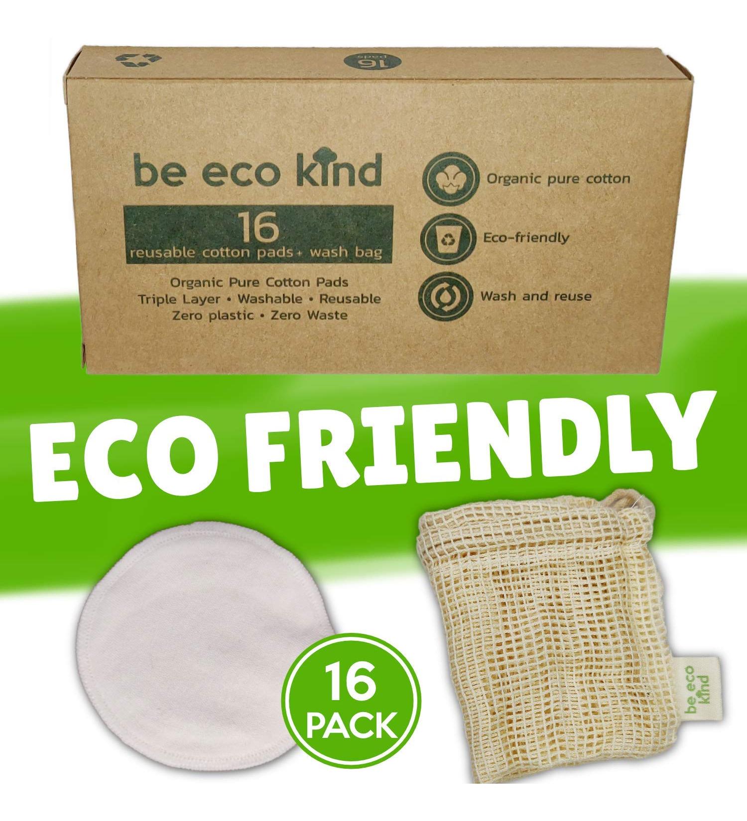 Reusable Make-Up Remover Pads - 16 Organic Cotton Towels | Eco-Friendly Vegan Washable Bamboo Fiber - Ideal for All Skin Types with Washing Bags - Buy Online on GoSupps.com