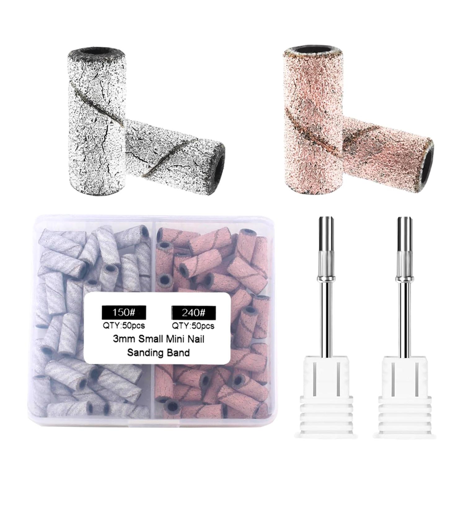 Nail Drill Bit Small Sanding Bands - 100Pcs Upgrade Mini Grit #150#240 for Acrylic Nails & Cuticles | Essential Nail Tech Supplies in White & Pink - Buy Online on GoSupps.com