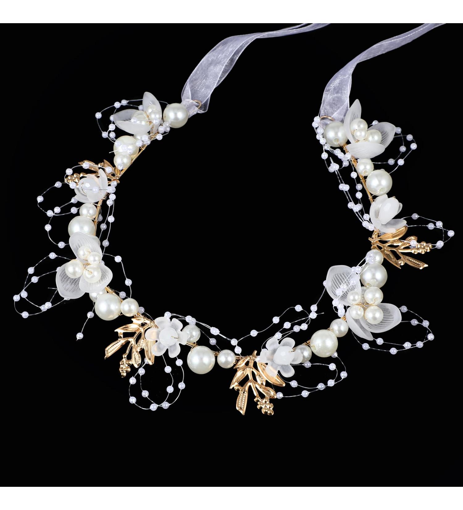 Sibba Flower Headpiece Headband 1 PC White Pearl Tiara Little Hairband Wedding Brides Crown Clips Headwear Floral Hair Bands Headpiece Tiaras Dresses Fairy Decorations Accessory Girls Women - Buy Online on GoSupps.com