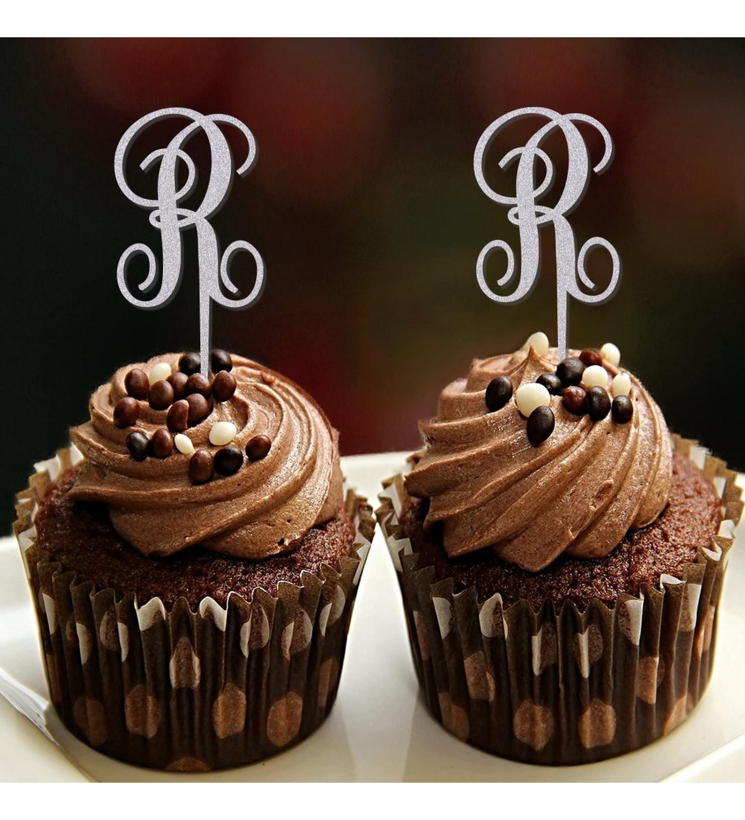 Letter R Wedding Cupcake Toppers Monogram Initial Last Name Glitter Silver For Wedding Bridal Shower Decorations Funny Reusable Floral Wreath Custom Any Initial Bridal Shower Gifts 6PCS Style-4 - Buy Online on GoSupps.com