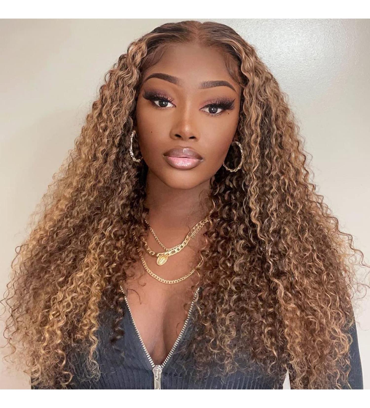 ISEE 22 Ombre Highlight Lace Front Wig - Human Hair, Pre Plucked, Kinky Curly, 180% Density - Buy Online on GoSupps.com
