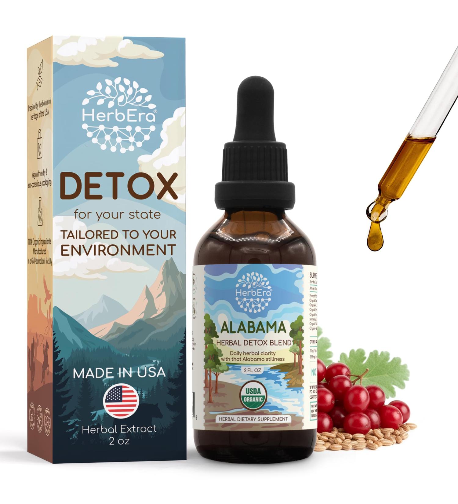 HerbEra Alabama Herbal Detox Blend - USDA Organic Extract Made in USA | Immune & Liver Support Liquid Drops | Dandelion Root Eleuthero Milk Thistle Schisandra Chaparral | 2 fl oz - Buy Online on GoSupps.com