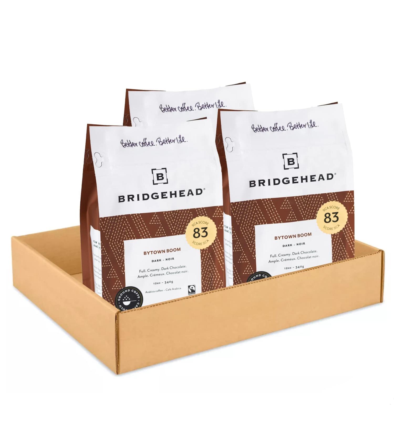 Bridgehead Coffee- Bytown Boom- 3 pack | Dark Roast Coffee | Ground Coffee | 340 g - 12 oz each pack | Organic | Fairtrade | Sustainable | proudly Canadian Bytown Boom 1.02 kg (Pack of 1) - Buy Online on GoSupps.com