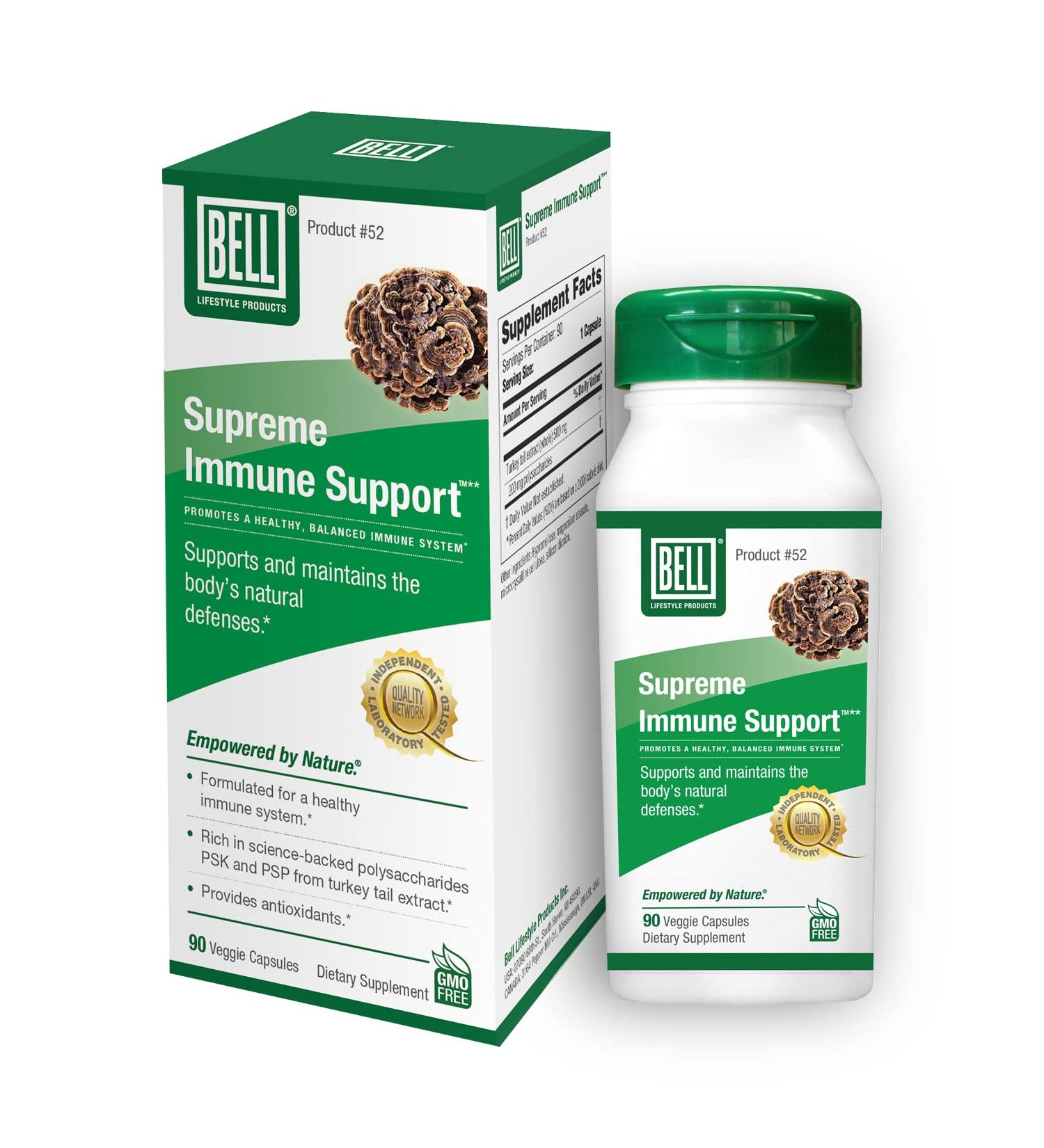 Bell Supreme Immune Support Mushroom Supplement Unique Blend with Turkey Tails Mushroom -A Natural Supplement for Immune Support Unique Blend | 90 Capsules Supreme Immune Support (Pack of 1) - Buy Online on GoSupps.com