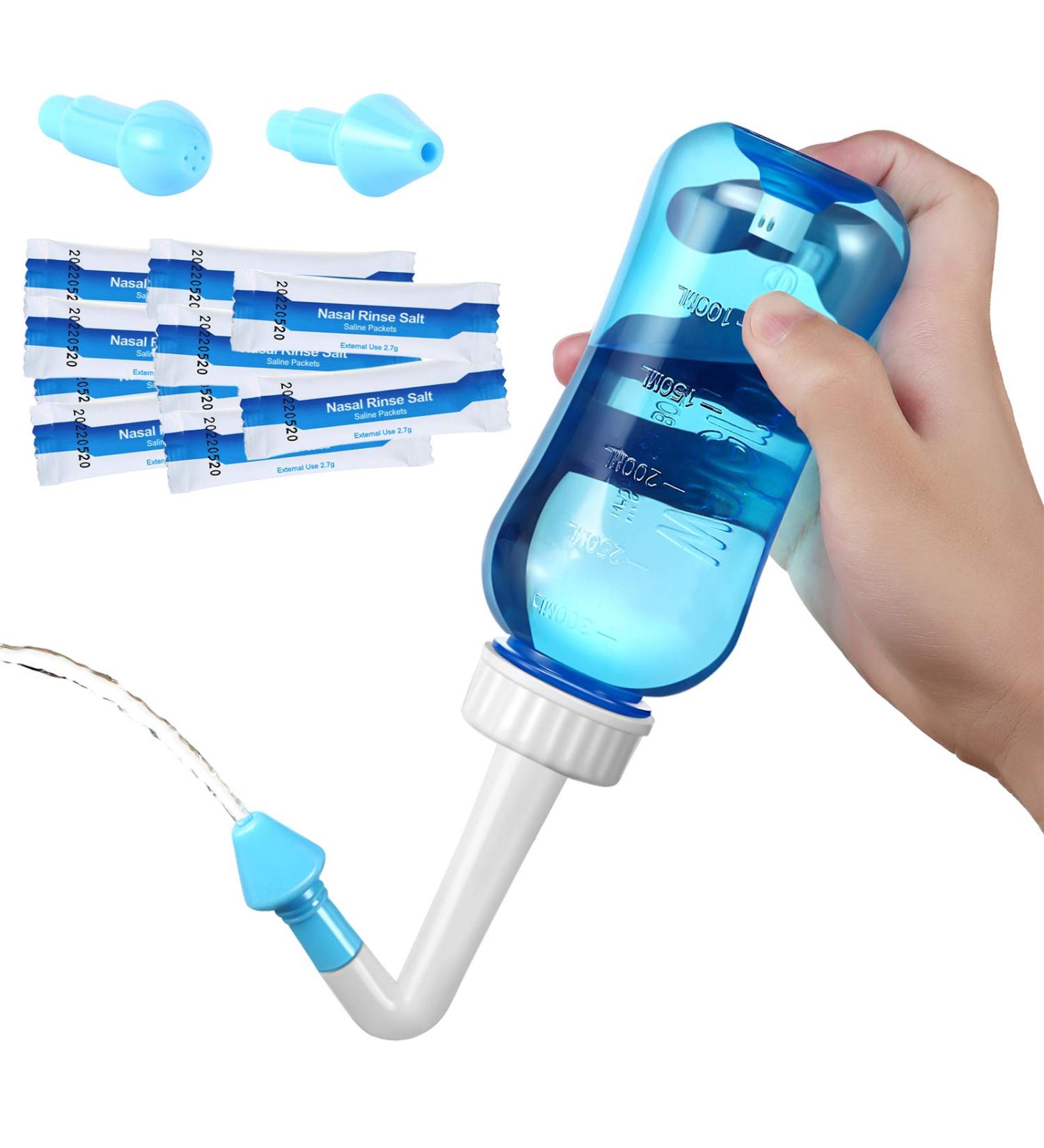 Neti Pot Kit for Adult & Kid - Nasal Irrigation Wash Bottle with Sinus Rinse Salt Packets - Buy Online on GoSupps.com