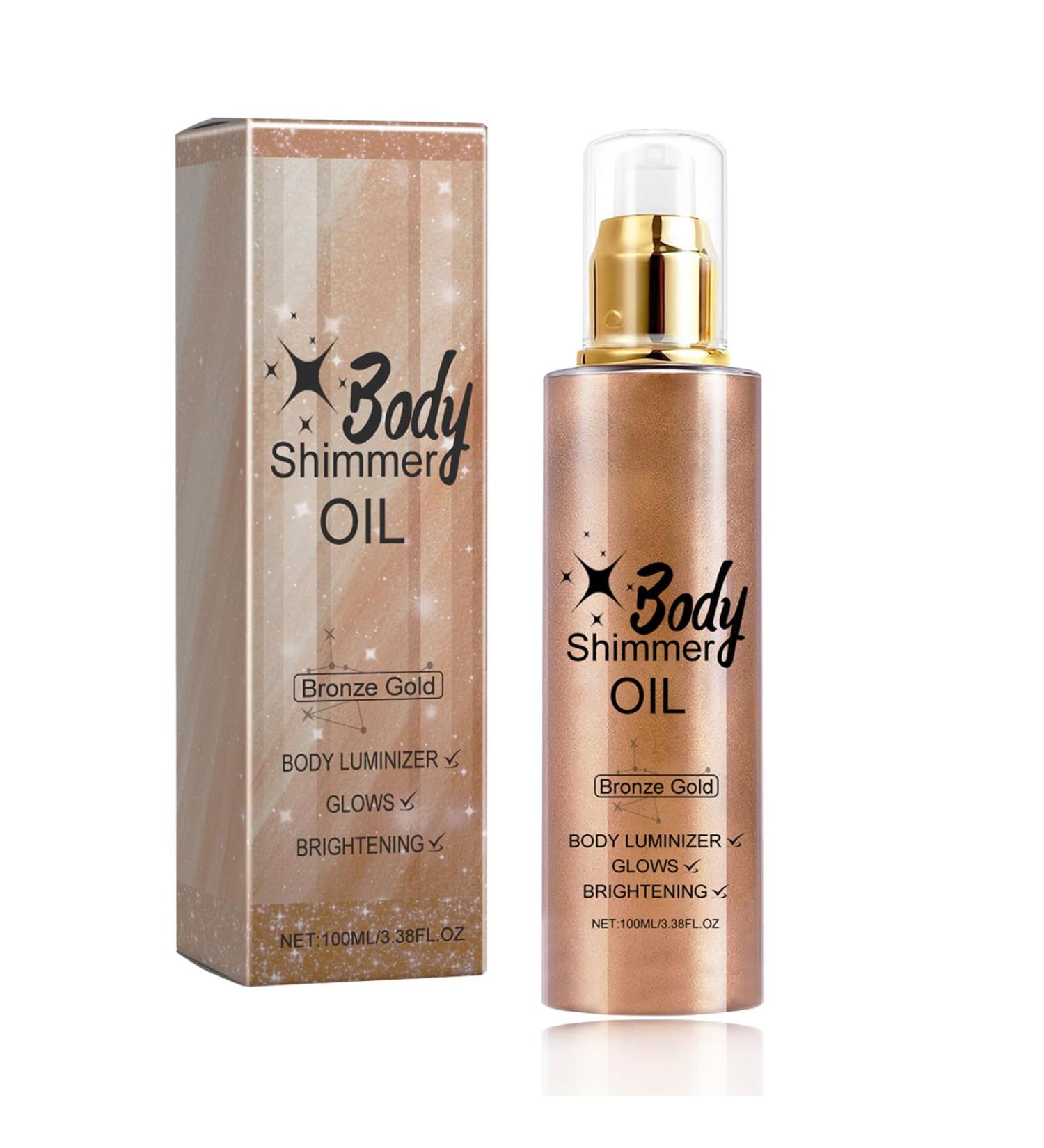 Shimmer Body Oil - Bronze Gold Body Shimmer Oil - Waterproof Body Glow Oil - Highlighter Body Luminizer - Natural Golden Bronzer Shimmering Oil - Shimmer Moisturiser for All Skin Types (100ml) - Buy Online on GoSupps.com