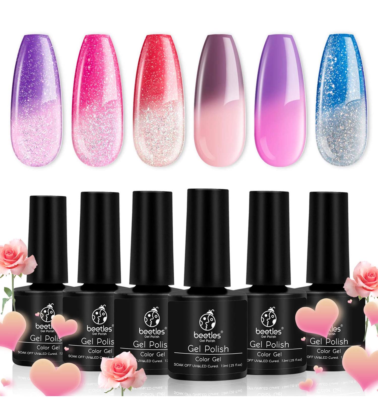Beetles 6 Pcs Temperature Colour Changing Gel Nail Polish Set - Glitter Phantom Chameleon Shades - Soak Off UV LED - Christmas Manicure Kit - Buy Online on GoSupps.com