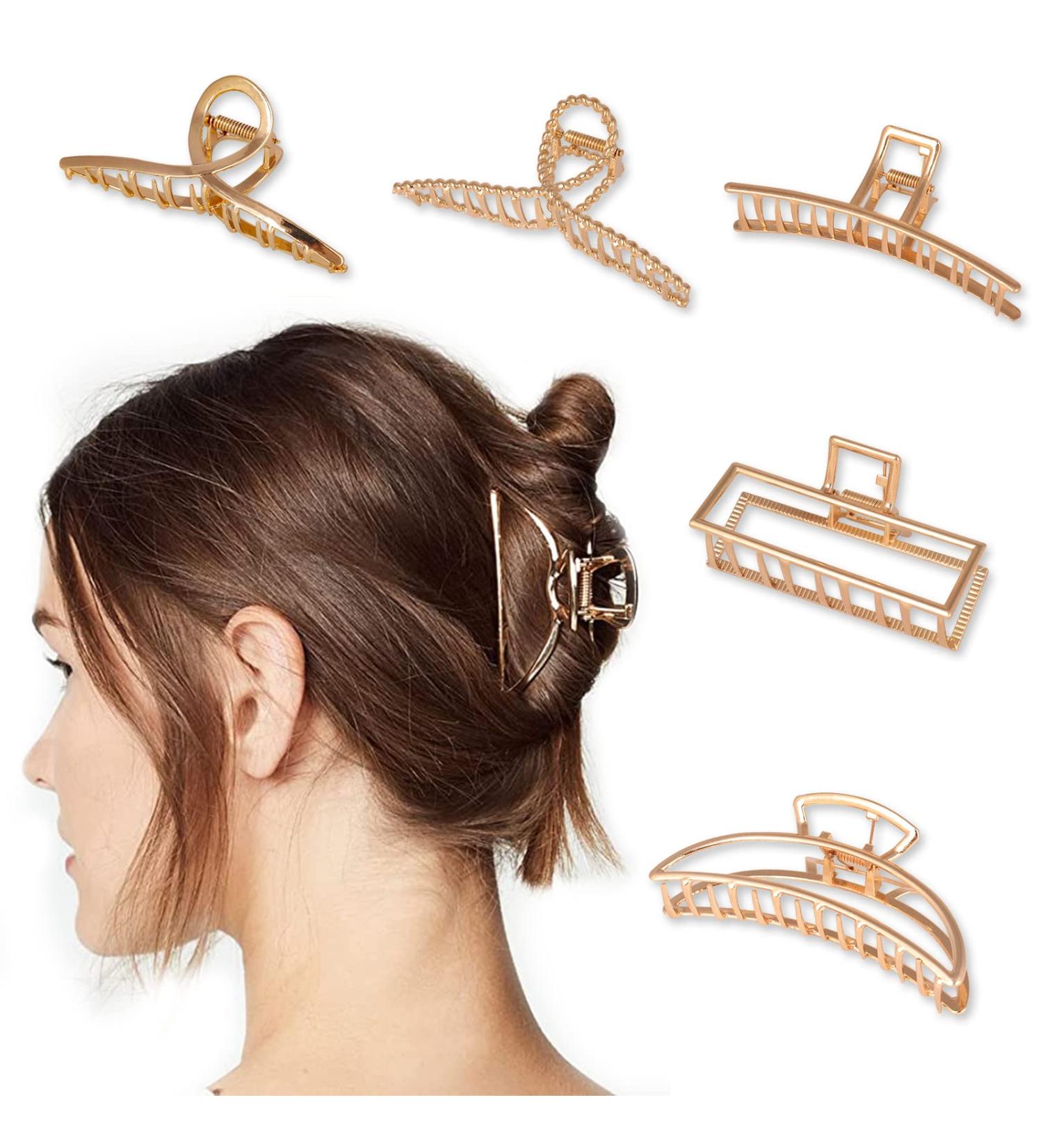 Pack of 5 Large Gold Hair Clips - 8 cm Non-Slip Styling Accessories for Thick Hair | Perfect for Women & Girls - Buy Online on GoSupps.com