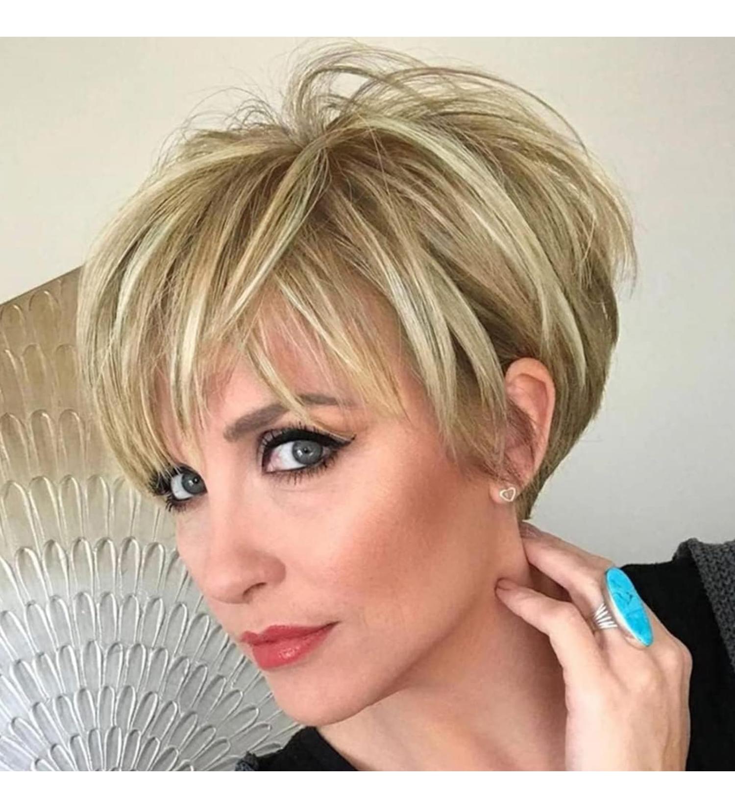 Queentas Blonde Women s Short Wig - Pixie Cut Synthetic Hair with Ponytail | Brown & Blonde Mixture - Buy Online on GoSupps.com