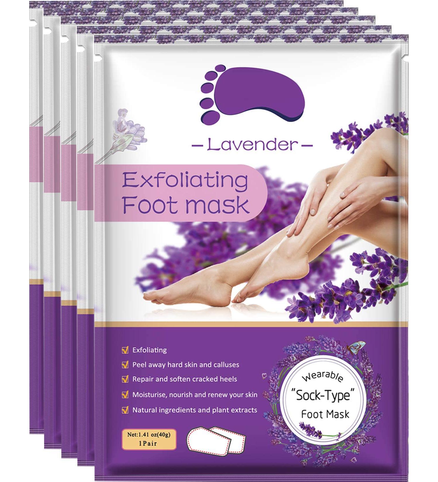 Lavender Foot Peel Mask 5 Pack - Natural Exfoliating Treatment for Dry Skin, Callus, and Rough Heels - Softens and Smooths Feet - Ideal Gift for Women, Mom, and Men - Buy Online on GoSupps.com