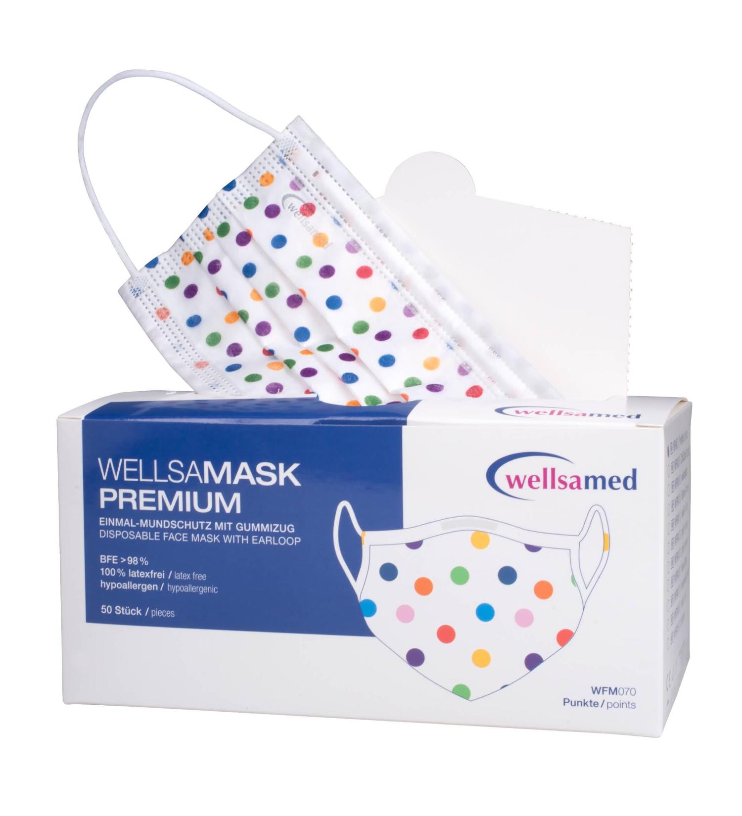 Wellsamed Wellsamask 50 Pack Medical Face Masks Type IIR with Elastic Band - Dot Motif - International Shipping Available - Buy Online on GoSupps.com