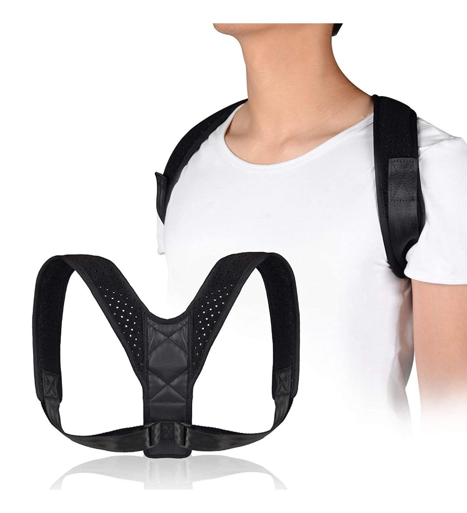 Unisex Neoprene Posture Corrector - Adjustable Upper Back Brace for Clavicle Support Pain Relief from Neck & Shoulder - Breathable Black D1 - Buy Online on GoSupps.com