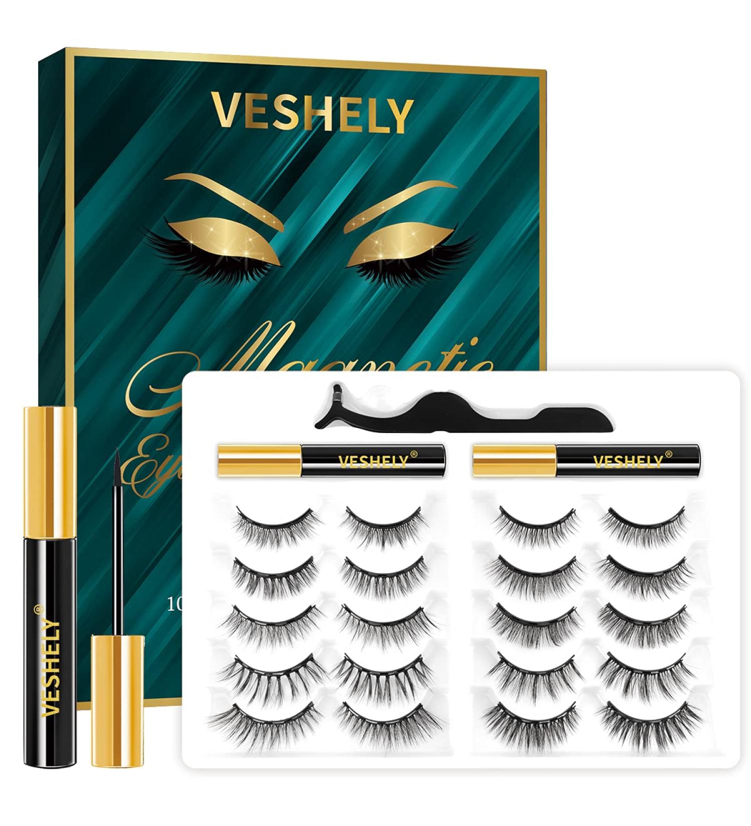 VESHELY Magnetic Eyelashes & Eyeliner Kit â€“ 10 Pairs 3D6D Natural Look, Waterproof & Easy to Remove - Buy Online on GoSupps.com