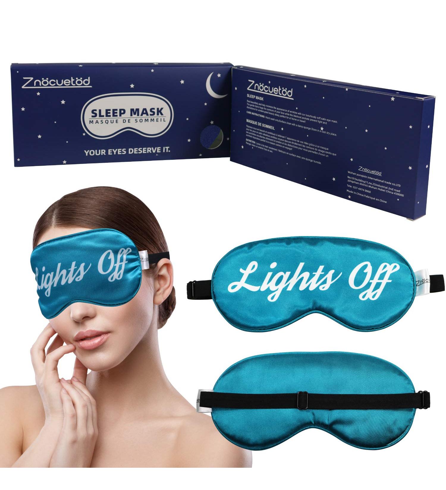 Adjustable Silk Sleep Mask for Women Men - Funny Blackout Night Blindfold in Aquamarine Blue - Ideal for Sleeping Aid, Travel, Naps - Blocks Light Effectively - Buy Online on GoSupps.com