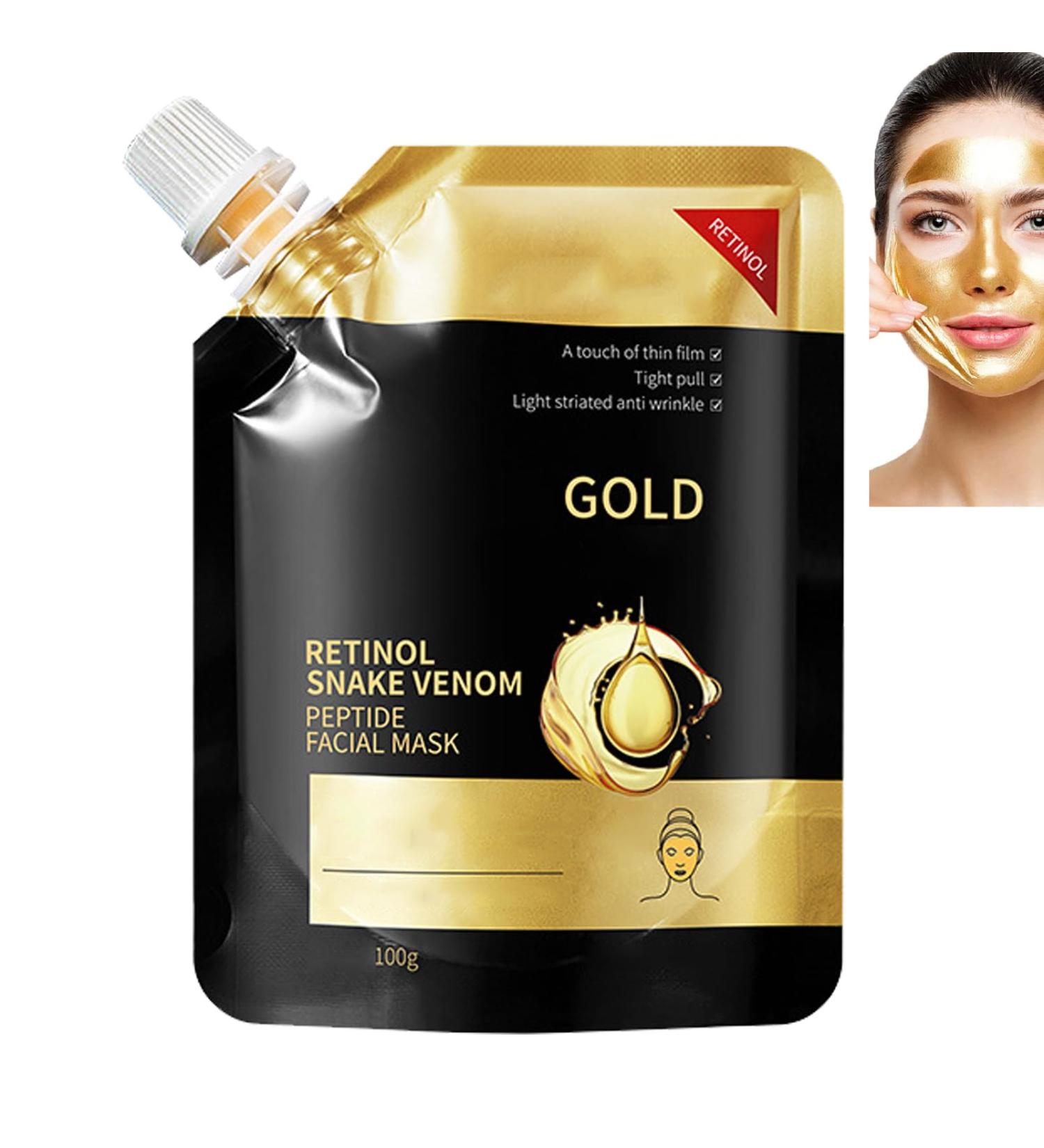 Anti-Aging Gold Collagen Facial Mask Anti-Aging Retinol Gold Facial Mask Gold Firming Snake Venom Face Mask Retinol Gold Mask Gold Face Mask for Moisturizing Removes Blackheads & Oils 100g - Buy Online on GoSupps.com