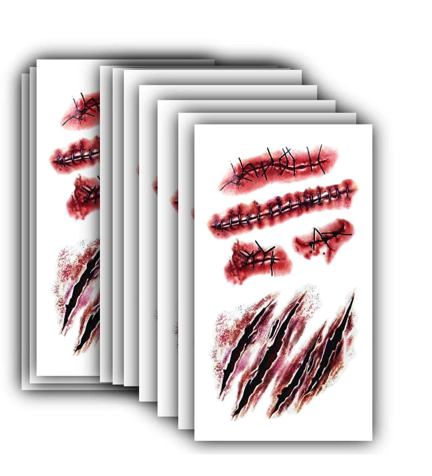 10pcs Realistic Fake Bloody Wound Stitch Scar Waterproof Temporary Tattoo Sticker Halloween Makeup Props - Buy Online on GoSupps.com