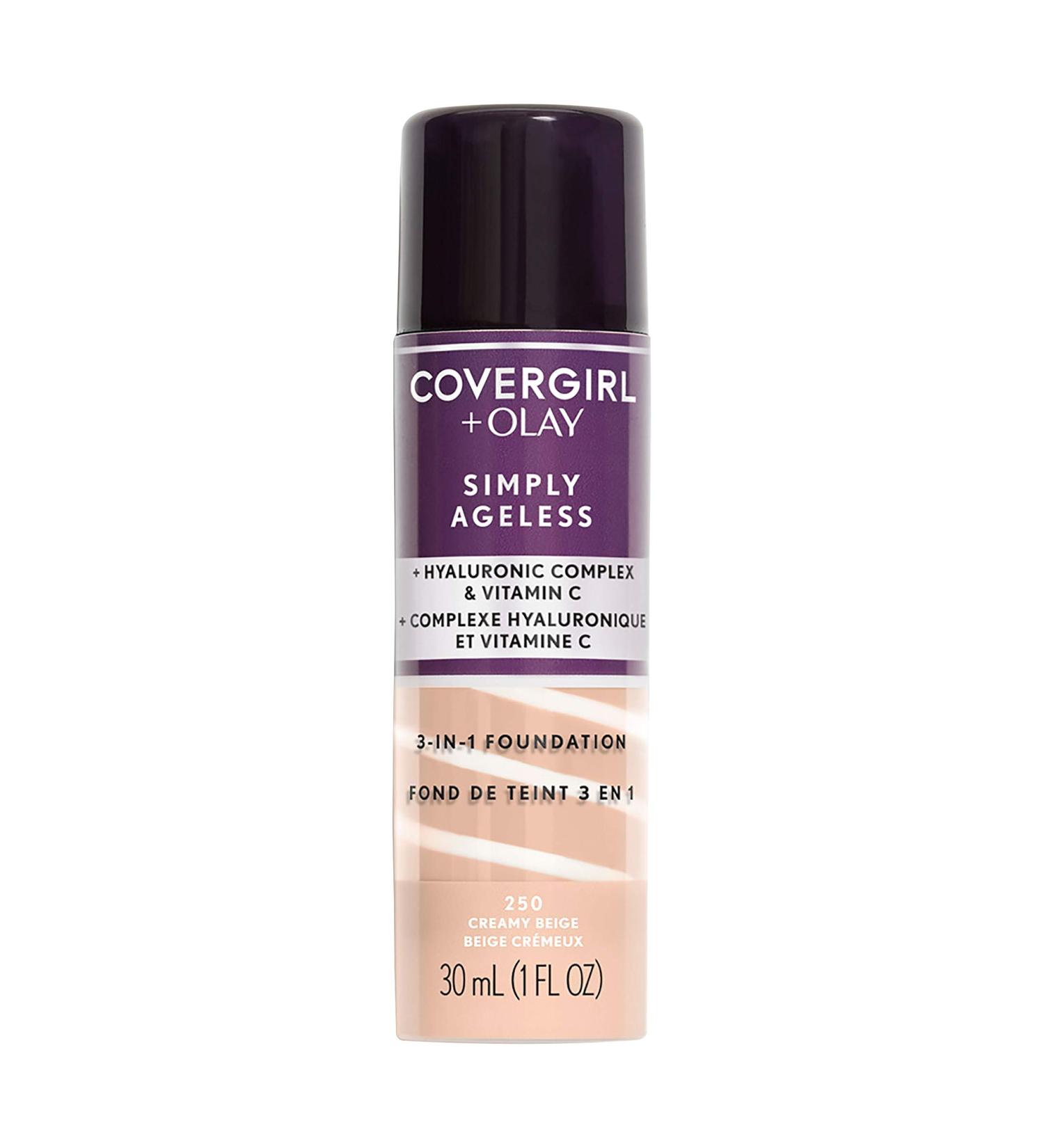 Covergirl Olay Simply Ageless 3-in-1 Foundation 250 Creamy Beige - 1 fl oz (30 ml) | Anti-Aging, Hydrating Makeup - Buy Online on GoSupps.com