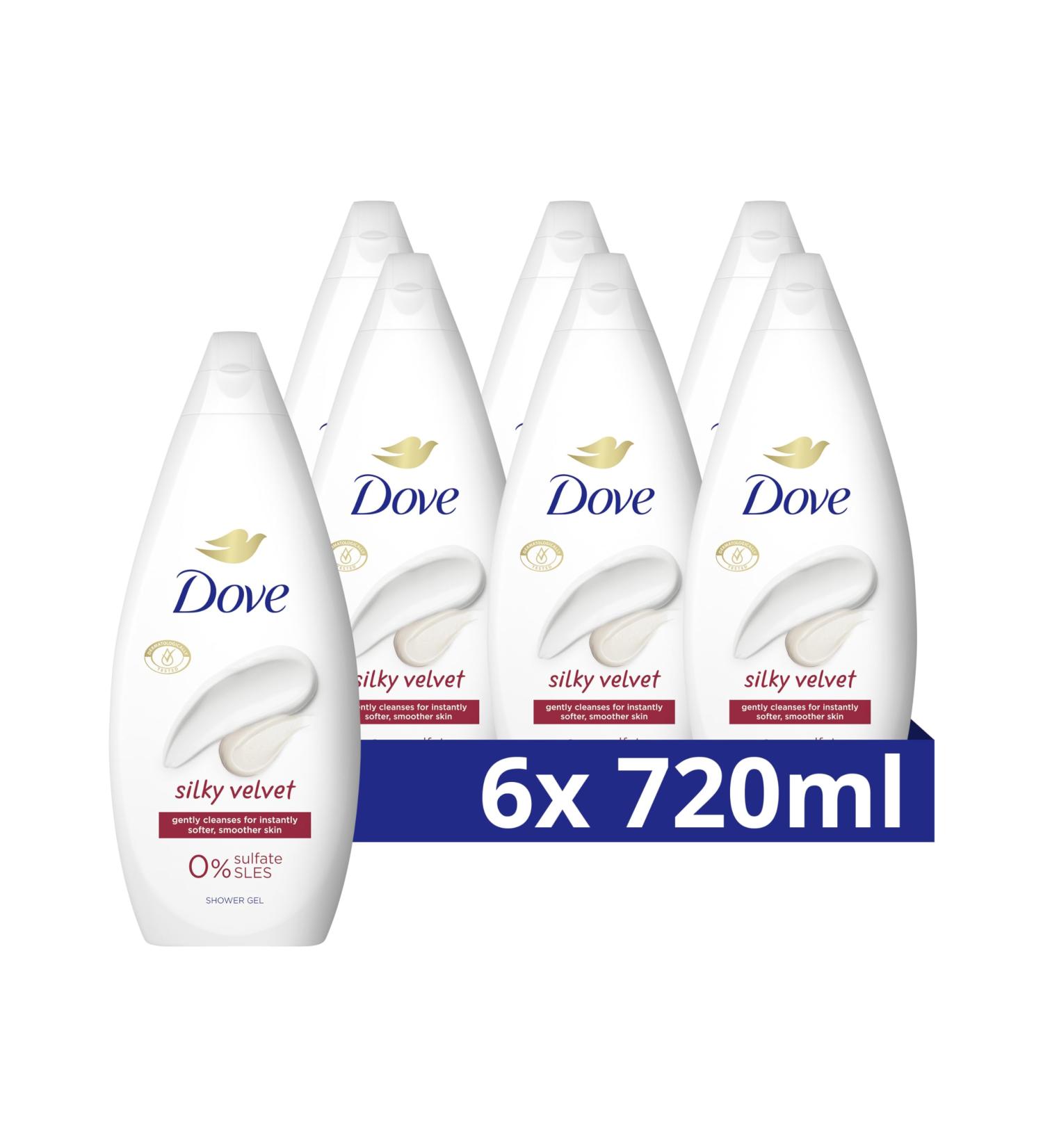 Unilever Benelux Dove Essential Care Silky Velvet Nourishing Shower Gel transforms even the driest skin 6 x 720 ml Value Pack - Buy Online on GoSupps.com