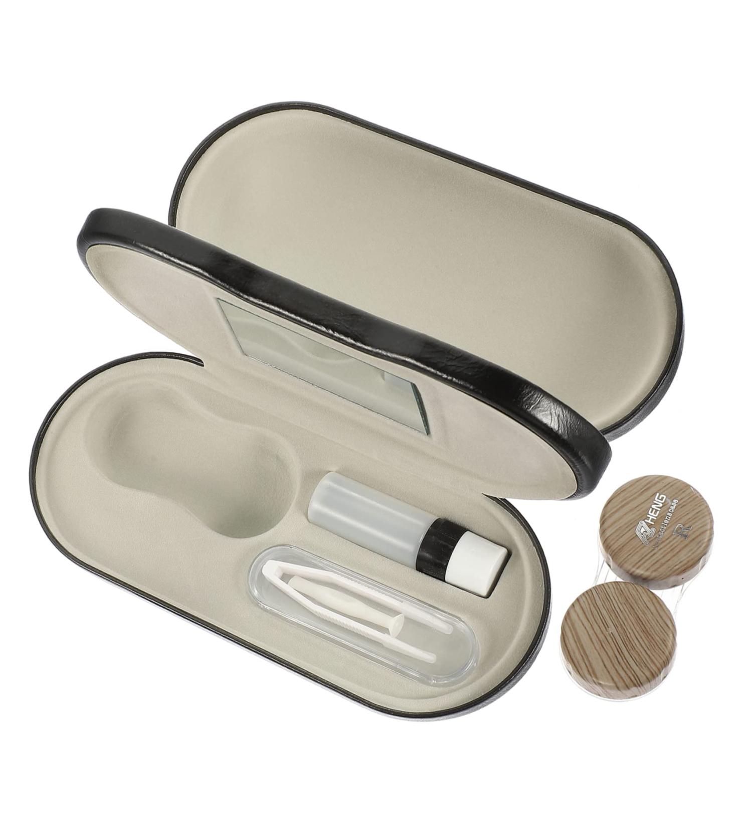 Alipis Outdoor Glasses Case Set - 2 in 1 Travel Case with Wood Grain Design 15.8x7.4cm - Perfect for Glasses & Contact Lenses - Buy Online on GoSupps.com
