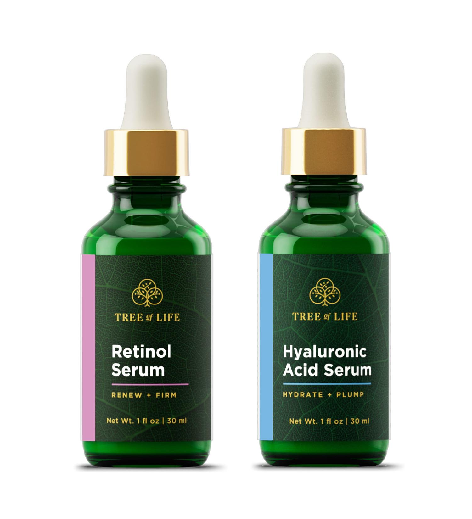 Tree of Life Retinol Serum & Hyaluronic Acid Duo | Firming & Hydrating Facial Serum Set - 2 x 1 Fl Oz - Buy Online on GoSupps.com