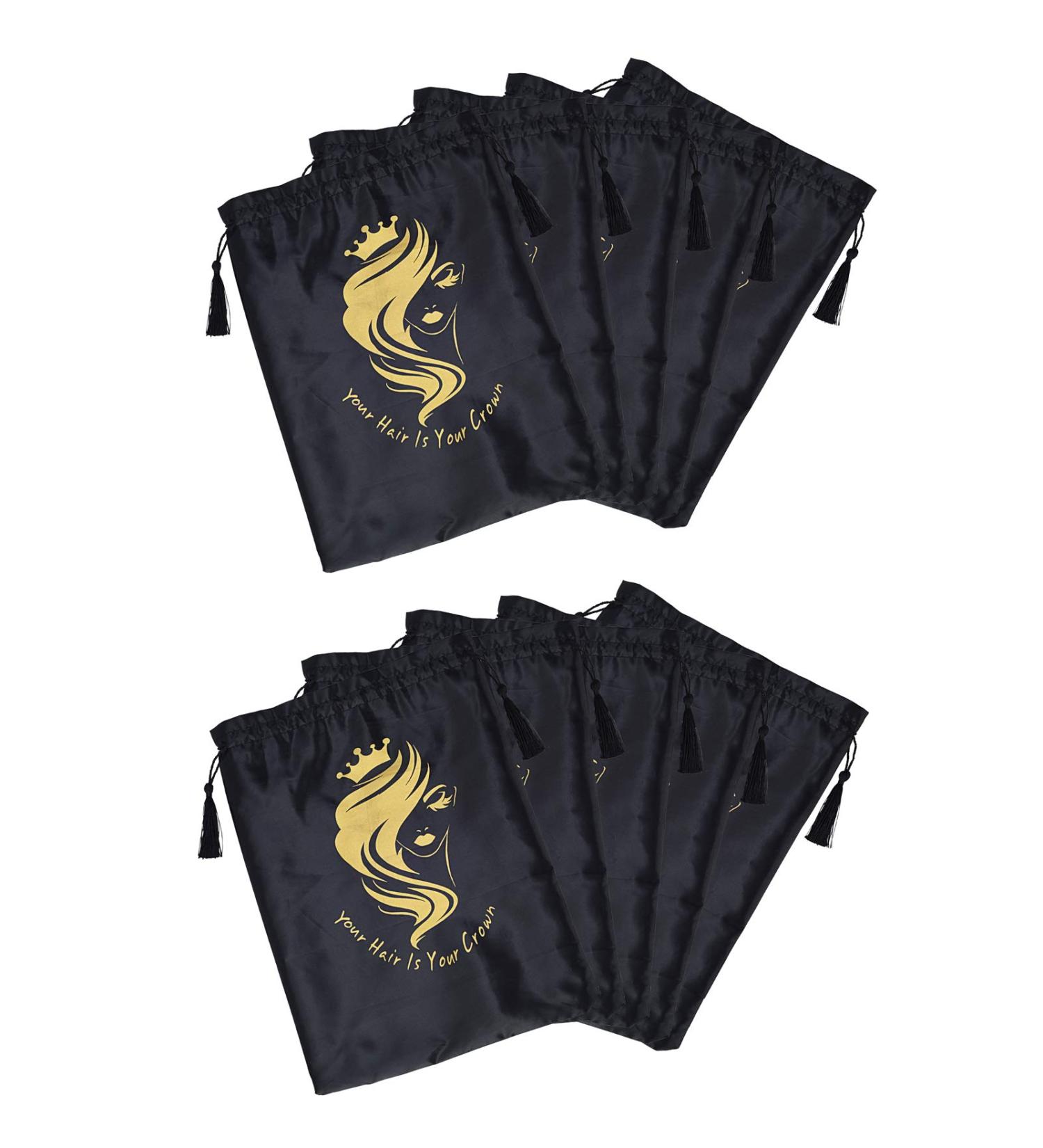 10 Satin Wig Pockets with Cord Strain - Soft Packaging Bags for Hair Extensions | Travel Gift Bags (Black) - Buy Online on GoSupps.com