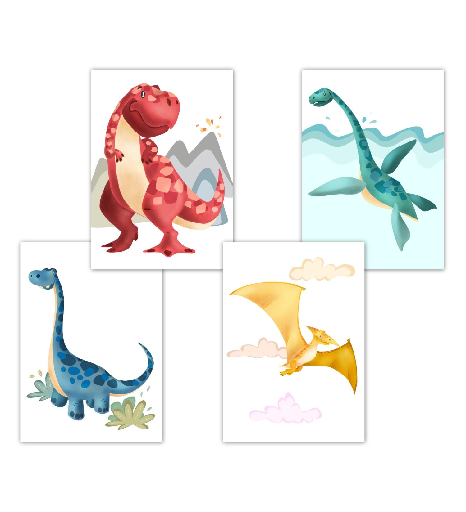 Dino Poster Set for Children's Rooms | Dinosaur Murals for Boys & Girls | Baby Room Decoration | A4 Size | Perfect for Baby Showers - Buy Online on GoSupps.com