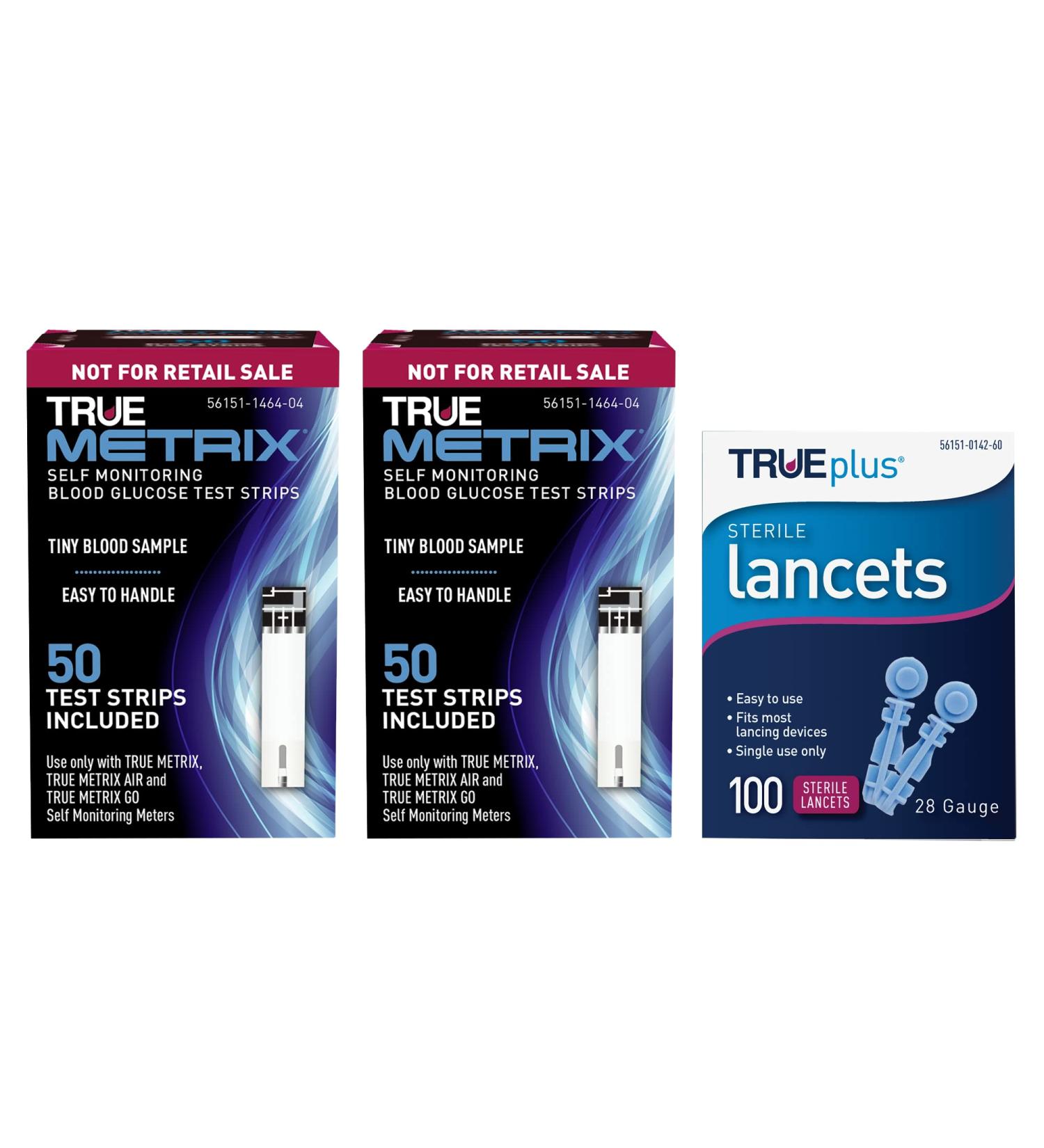 TRUE Metrix Blood Glucose Test Strips (100 Count) + TRUEplus Sterile Lancets 28G - Buy Online on GoSupps.com