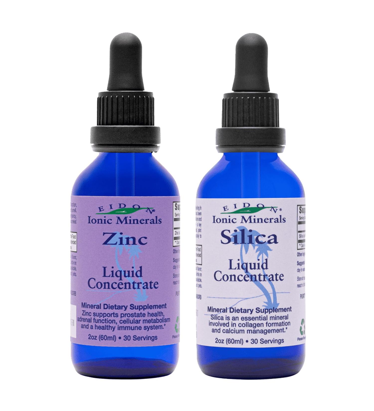 Eidon Ionic Minerals Liquid Silica & Zinc Drops, 2 Fl Oz, Immune Health, Skin Care, All-Natural Ingredients, No Artificial Colors or Preservatives - Buy Online on GoSupps.com