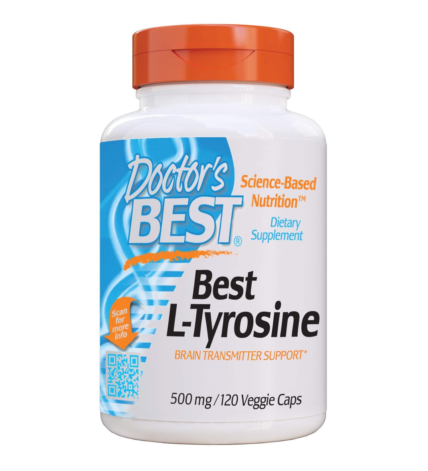 Doctor's Best L-Tyrosine 500 mg - 120 Veggie Caps for Enhanced Focus & Mood - Buy Online on GoSupps.com