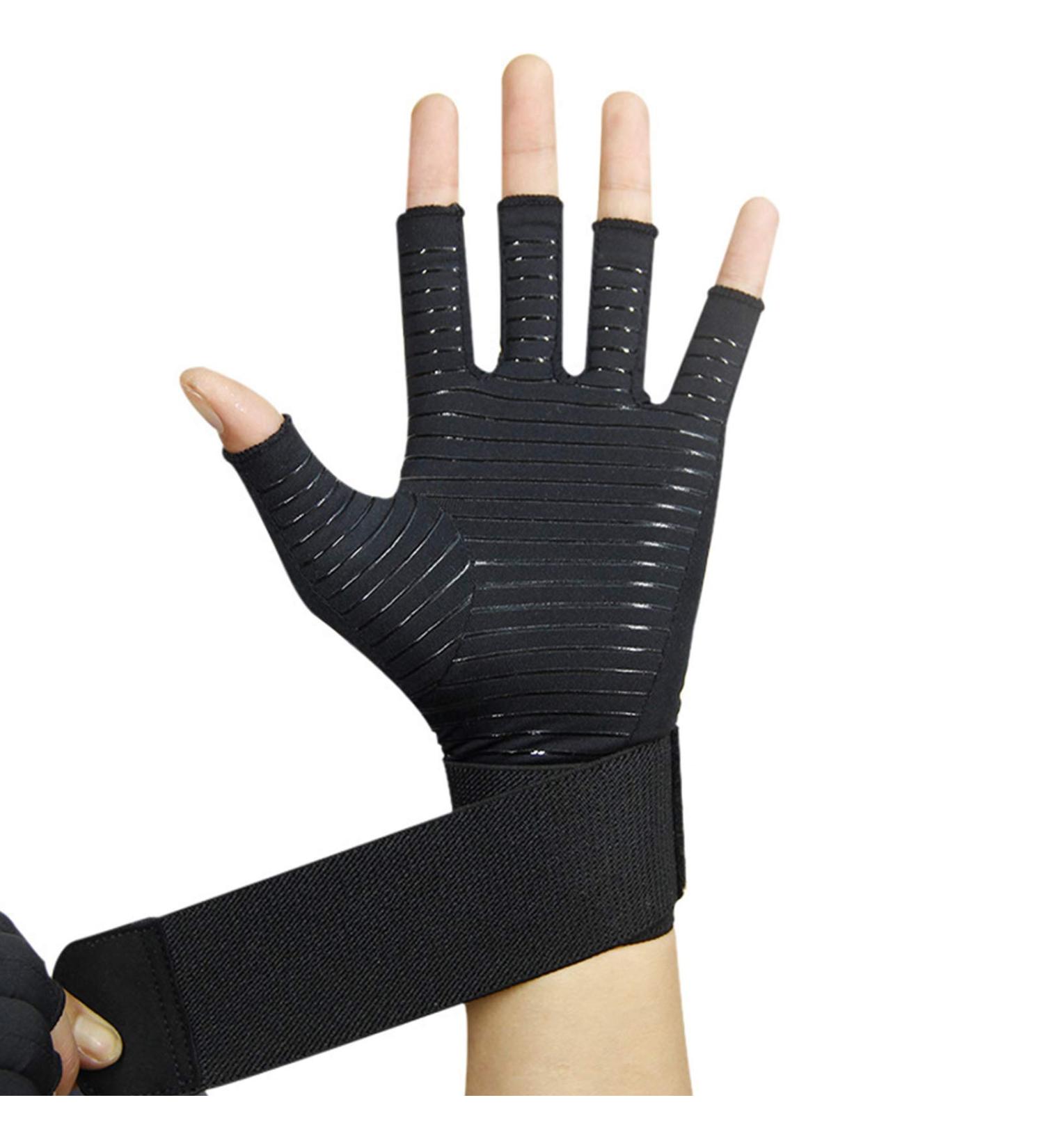 Copper Infused Compression Arthritis Gloves with Strap - Hand/Wrist Support for Carpal Tunnel, Arthritis, Tendonitis - Pain Relief for Men/Women - Small/Medium (1 Pair) - Buy Online on GoSupps.com