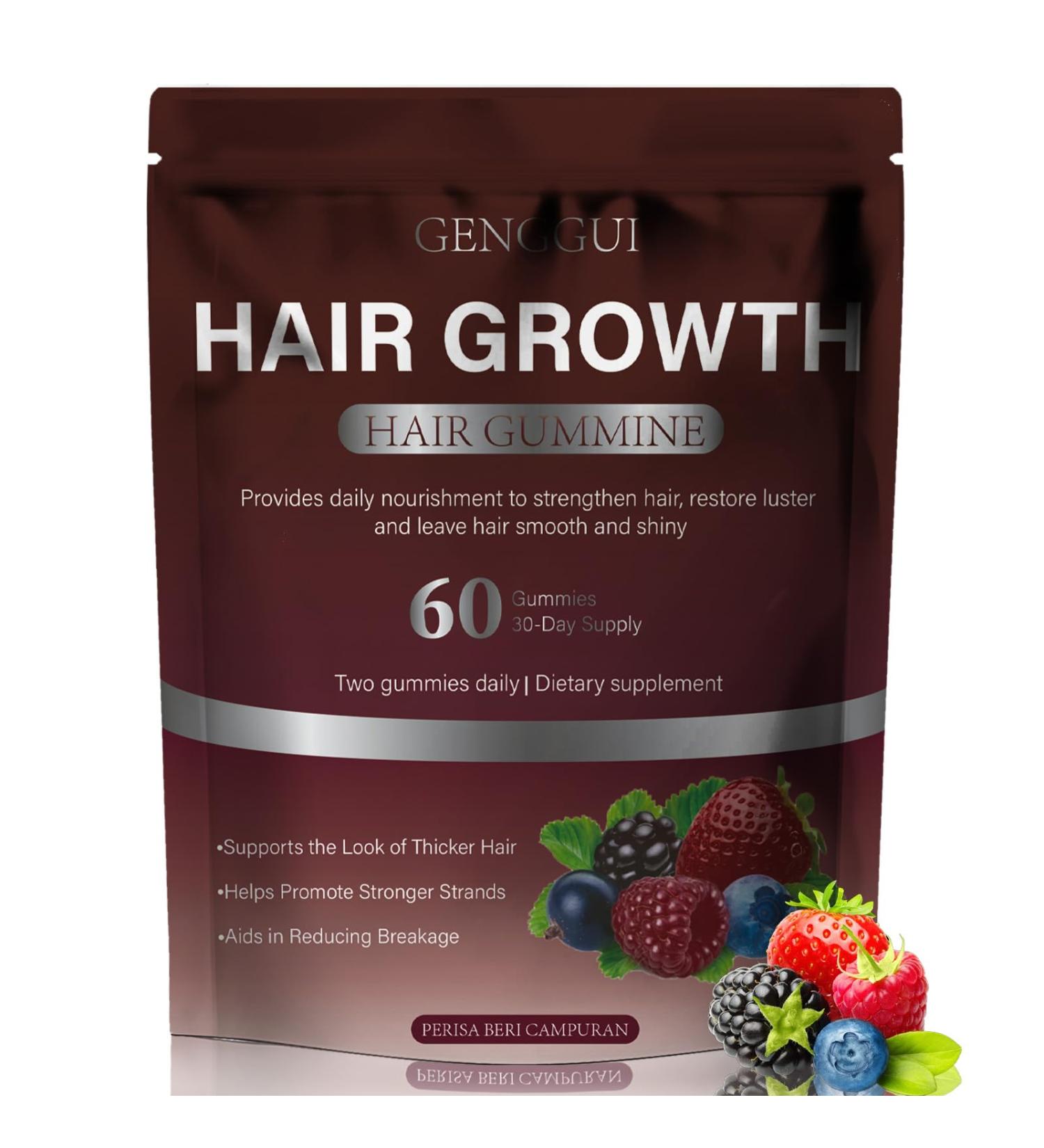 GENGGUI Hair Growth Gummies for Women - Hair Vitamins with Biotin & Silica for Faster Growth - Hair Growth Accelerator Supplement for Thicker Longer Hair & Reduce Thinning Appearance - 60 Gummy (1) - Buy Online on GoSupps.com