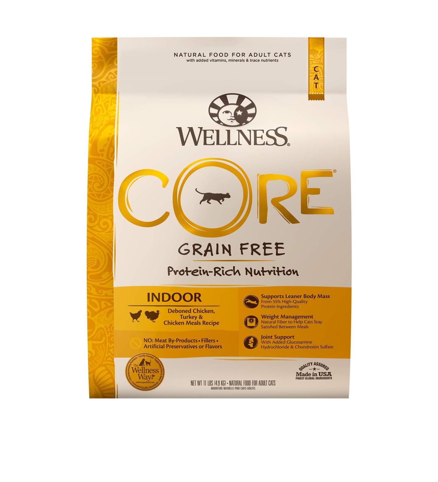 Wellness CORE Indoor Grain-Free Cat Food - Chicken, Salmon, and Turkey Recipes - 11 lb Pack - Buy Online on GoSupps.com