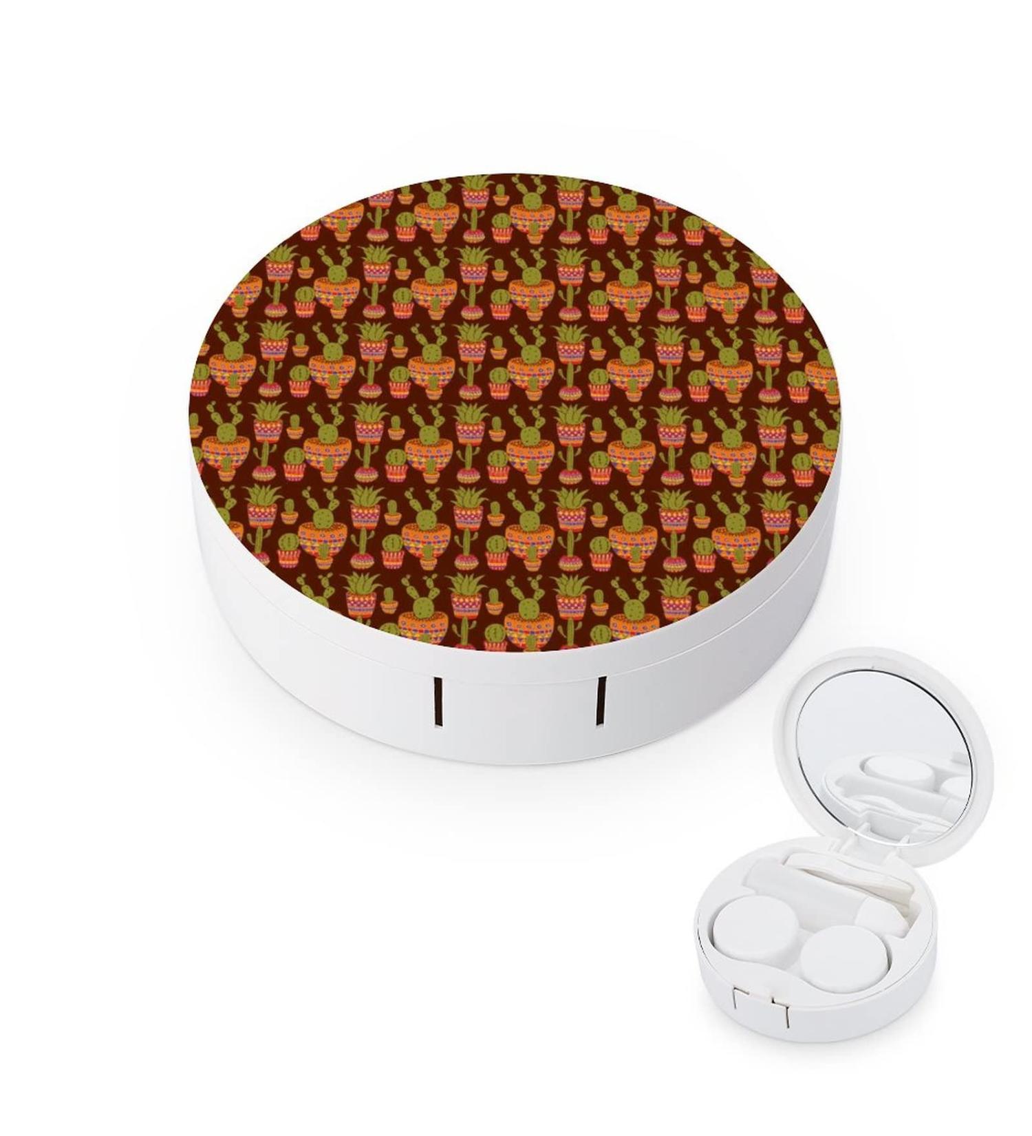 Cactus Round Case For Contact Lens Kit Storage Box with Mirror Printed - Buy Online on GoSupps.com