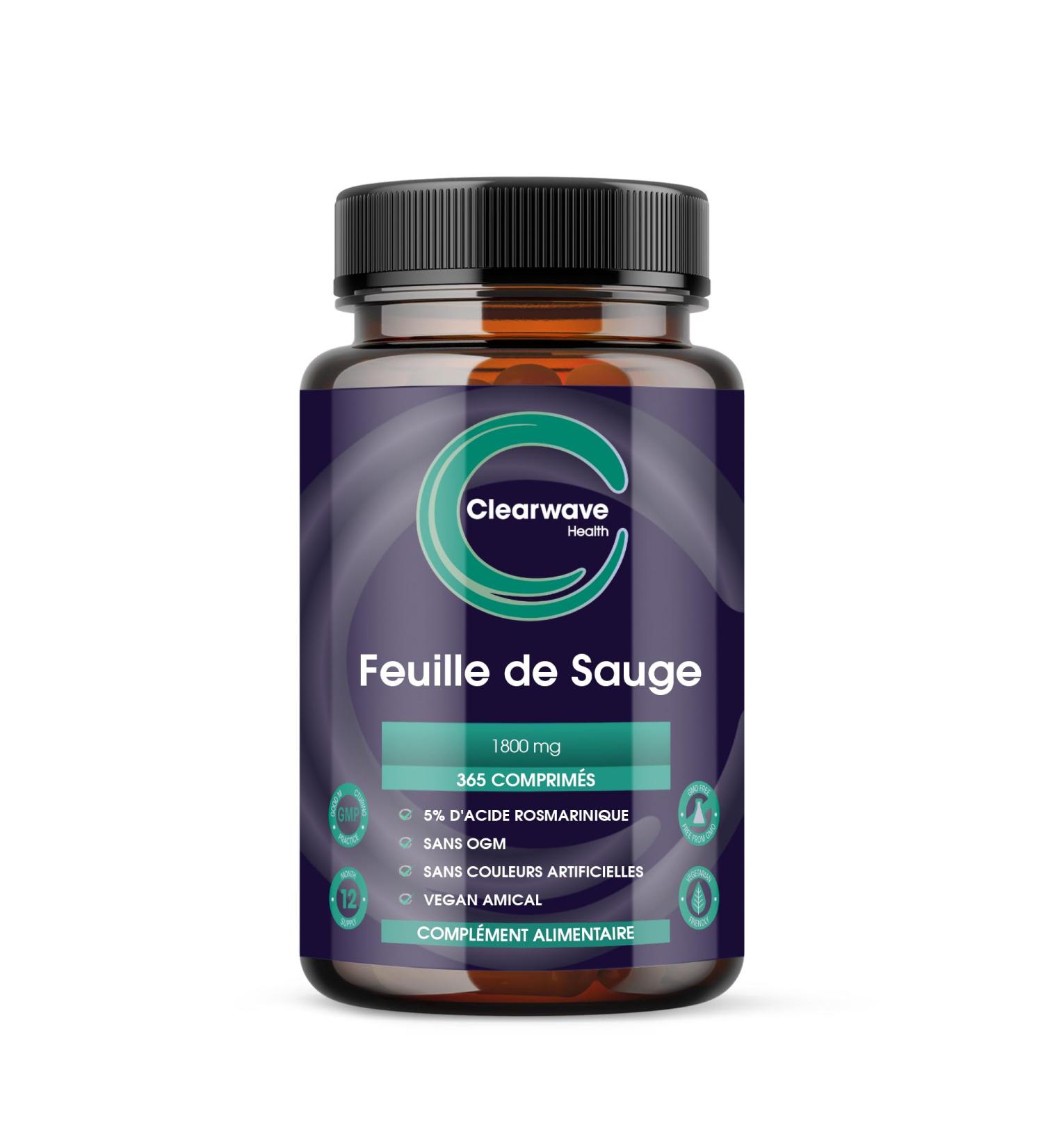 Sage Tablets - 365 Pack - 1 Year Supply - 1800mg High Potency Sage Leaf Tablets - Menopause Support - Vegan - Clearwave Health - Buy Online on GoSupps.com