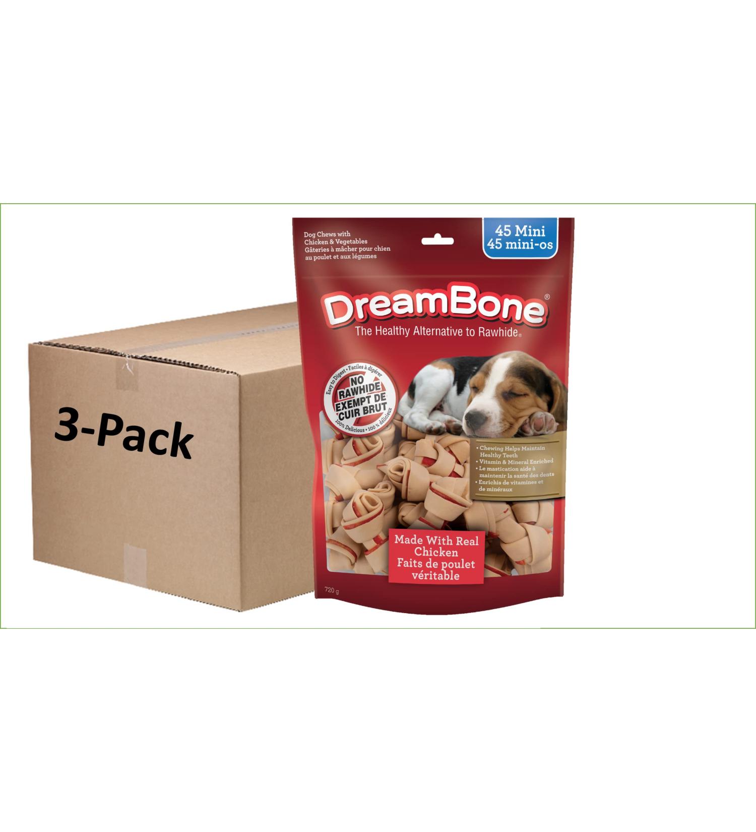 DreamBone Mini Dog Treats Chicken Rawhide Alternative Dog Chews 45 Mini Bones Pack of 3 - Buy Online on GoSupps.com