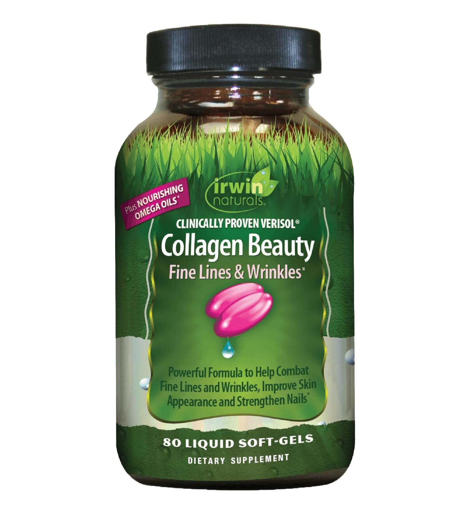 Irwin Naturals Collagen Beauty 80 Liquid Soft-Gels Advanced Skin, Hair & Nail Nourishment - Buy Online on GoSupps.com
