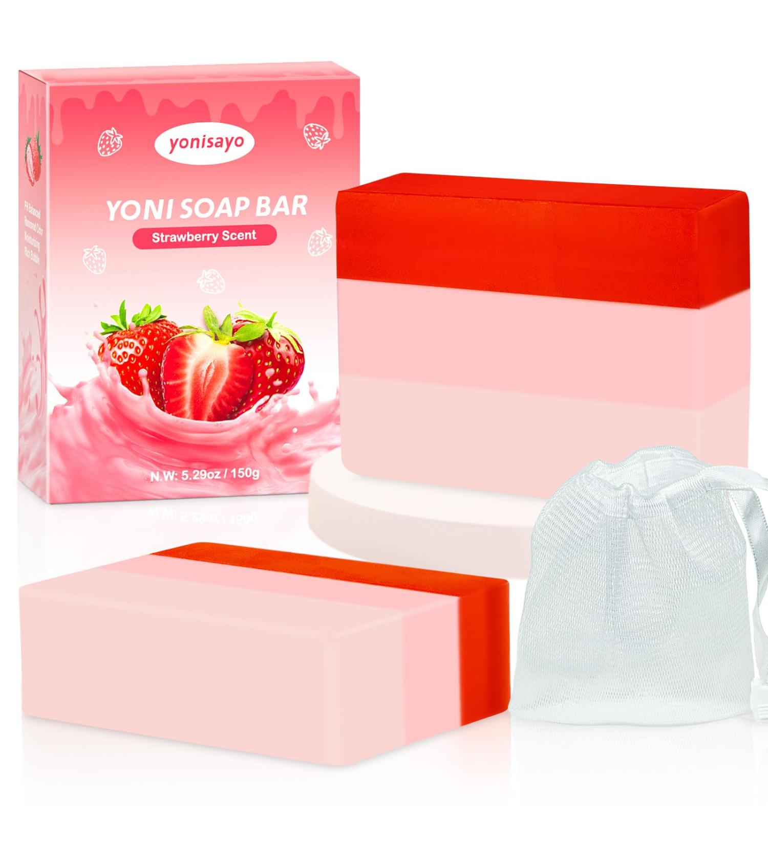 2 PCS Big Yoni Soap Bar - Organic Feminine Wash pH Balanced Strawberry Handmade Body Soap | 5.29oz Natural Deodorant for Women - Buy Online on GoSupps.com