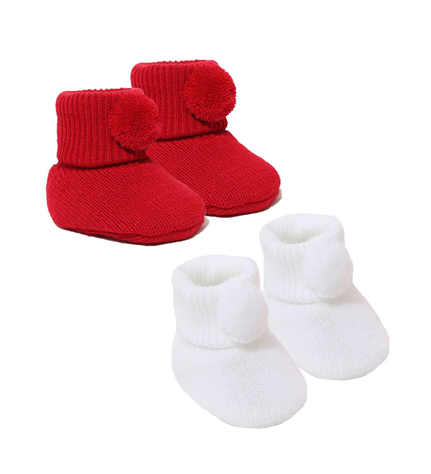 Royal Icon Newborn Baby Booties | 0-3 Months | Pom Pom Bootees | Indoor and Outdoor Use | White Red RI408 - Buy Online on GoSupps.com