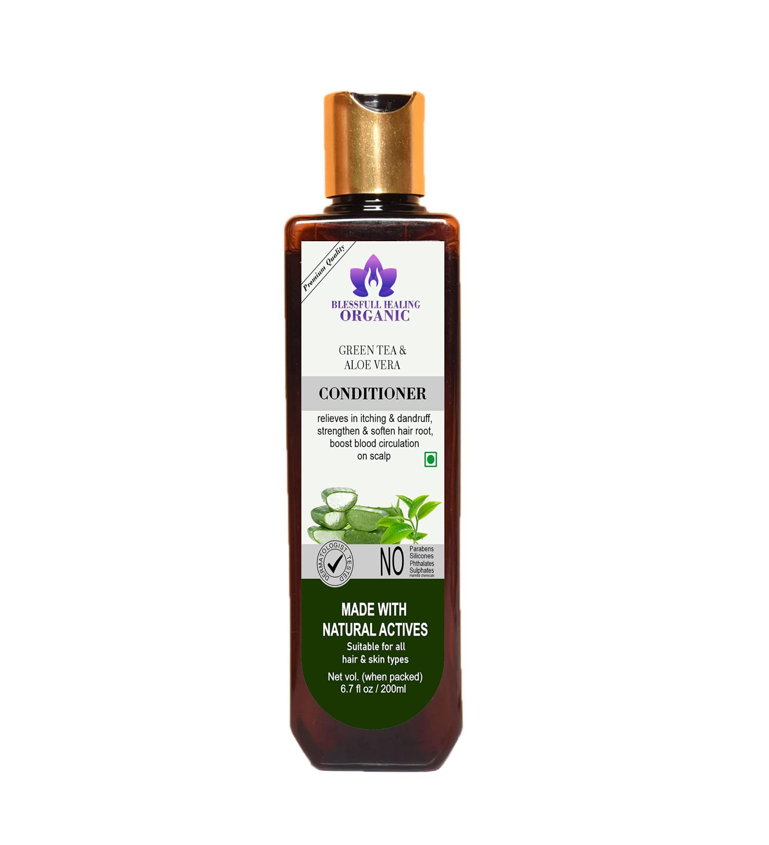 Blessfull Healing Organic Green Tea & Aloe Vera Natural Hair Conditioner 300 ml (Packing May Vary) - Buy Online on GoSupps.com