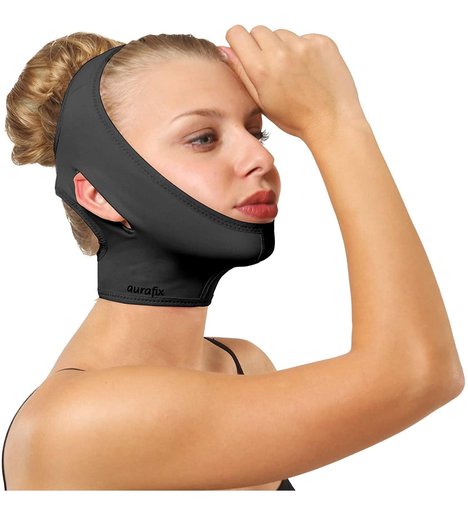 Women's Post Surgical Chin Strap - Neck Compression Bandage for Face Slimming and Jowl Tightening - Medium Black (1 Pack) - Buy Online on GoSupps.com