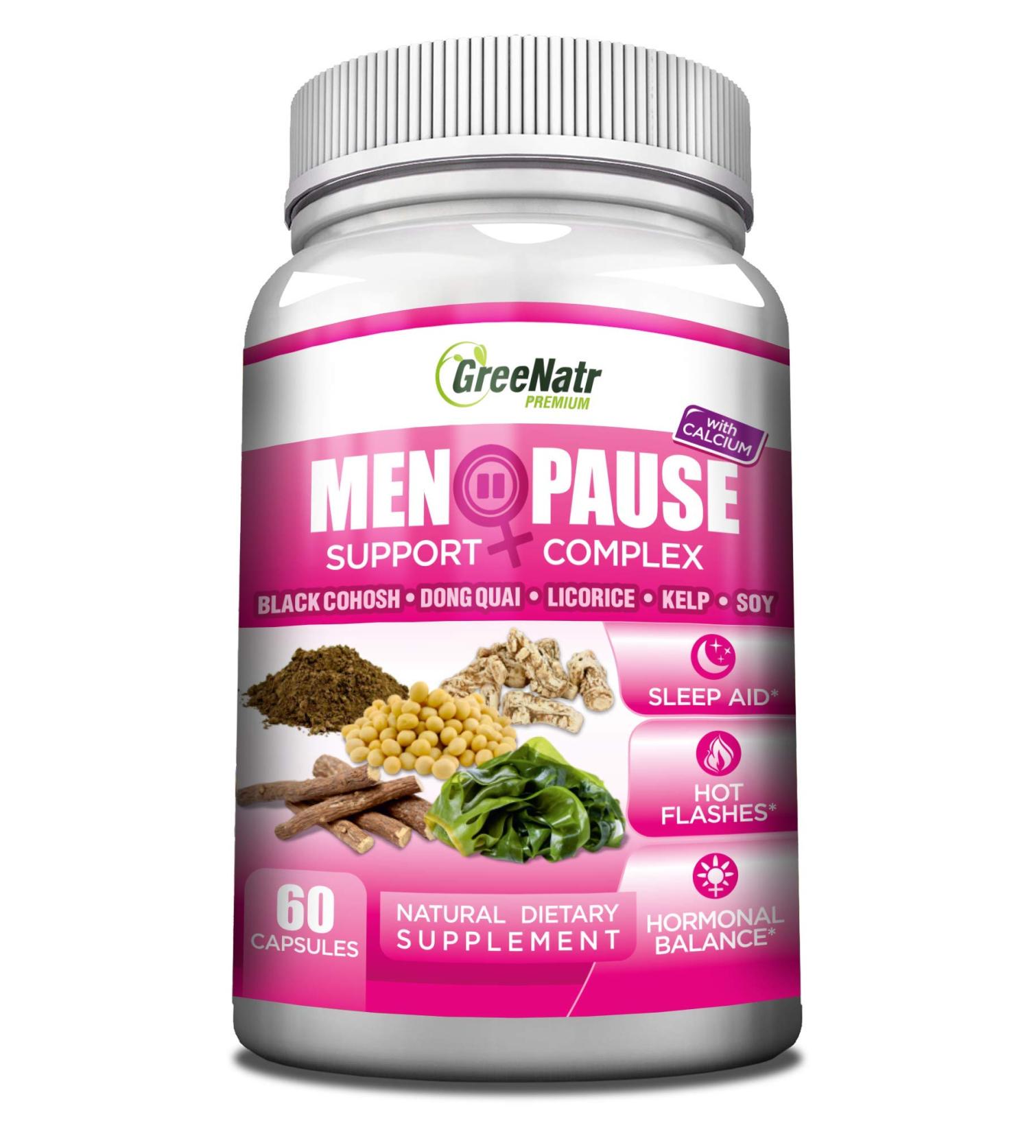 Herbal Menopause Support Complex for Hot Flashes Night Sweats & Mood Swings Relief - Natural Hormone Balance with Black Cohosh, Dong Quai, Licorice Root & Kelp - 60 Veggie Caps - Buy Online on GoSupps.com