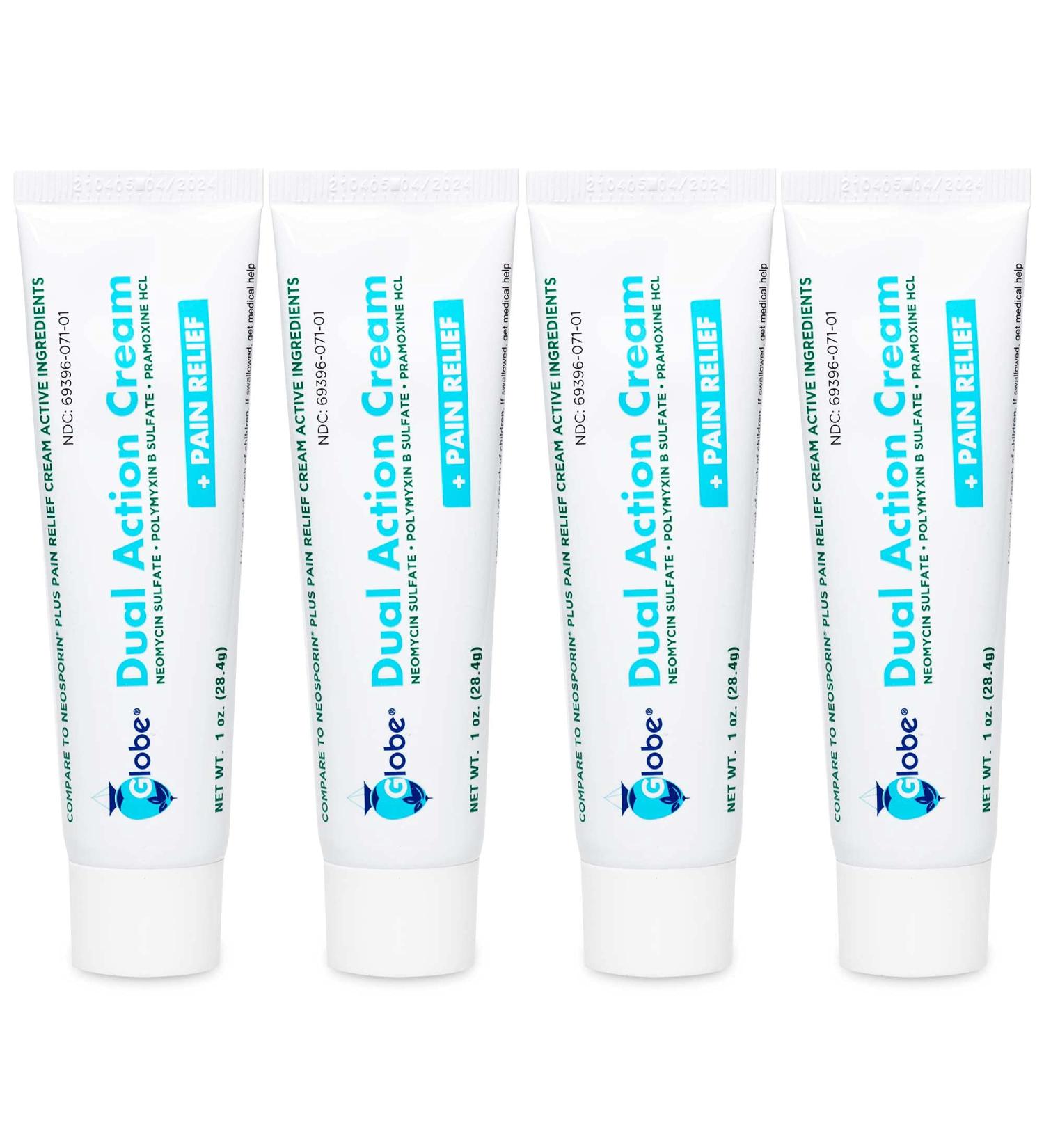Globe Triple Antibiotic Cream + Pain Relief | 4 Pack | Soothes Cuts, Burns, Scrapes | 24-Hour Infection Protection - Buy Online on GoSupps.com