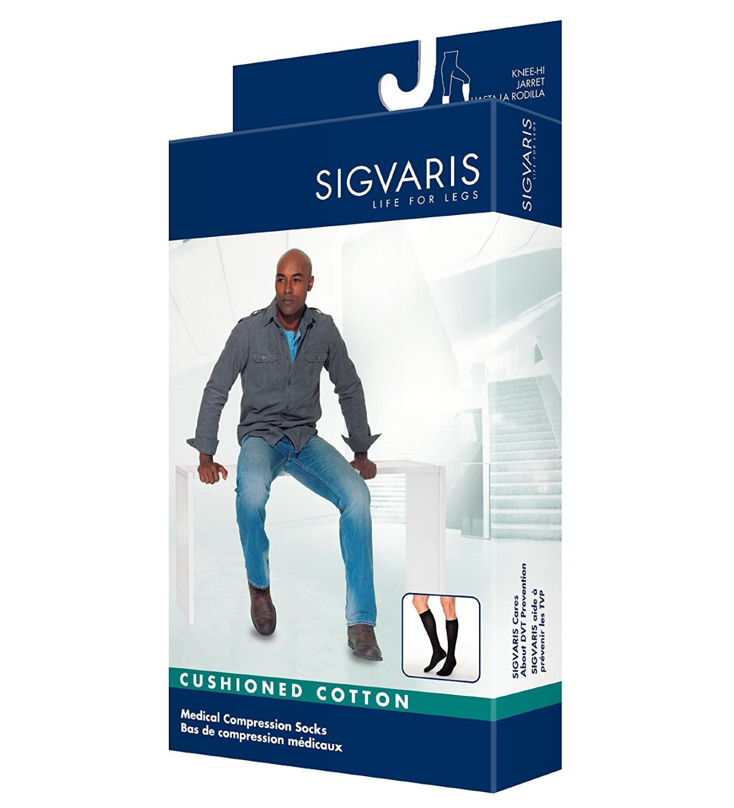 Sigvaris Men  s Motion Cushioned Cotton 360 Closed Toe Calf-High Socks 20-30mmHg