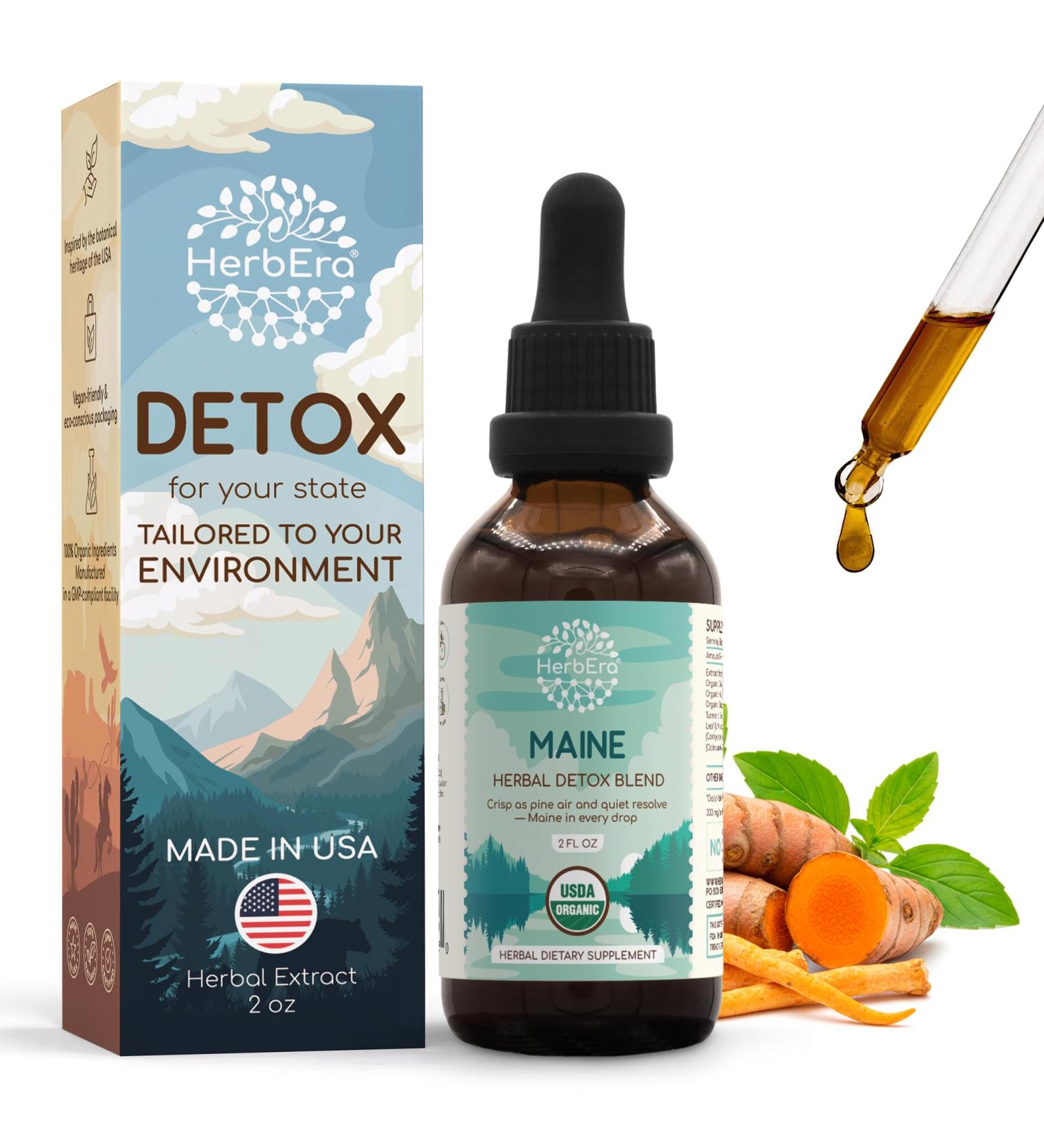 HerbEra Maine Herbal Detox Blend - USDA Organic Extract Made in USA | Immune & Liver Support Liquid Drops | Burdock Dandelion Root Milk Thistle Turmeric Cordyceps | 2 fl oz - Buy Online on GoSupps.com