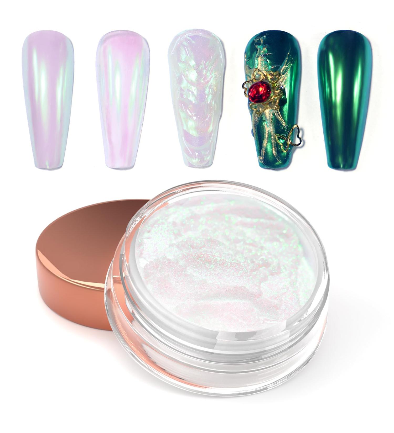Laza Mermaid Pearl Chrome Nail Powder - Glazed Donut Metallic Mirror Effect & Iridescent Aurora Glitter for Gel Nail Art | International Shipping Available - Buy Online on GoSupps.com