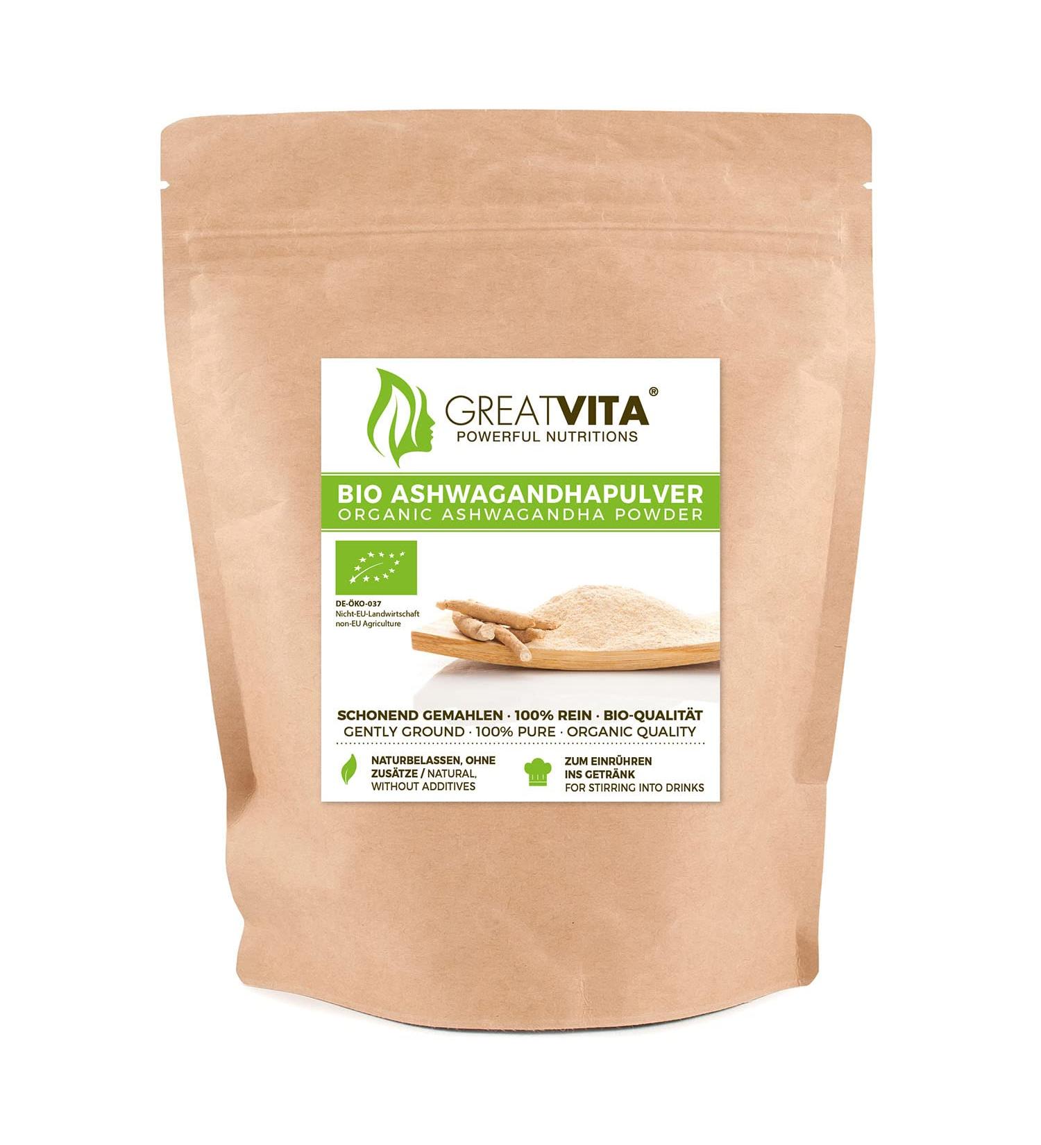 GreatVita Organic Ashwagandha Powder 400g Pure Additive-Free Supplement for Stress Relief & Wellness - Buy Online on GoSupps.com