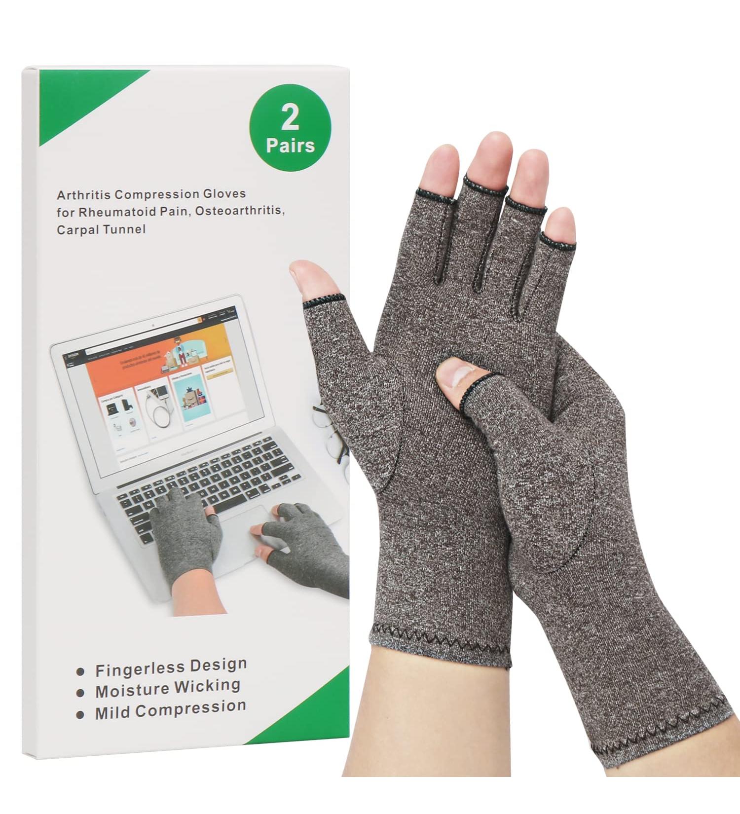 2-Pair Arthritis Compression Gloves for Rheumatoid Relief - Fingerless Breathable & Moisture-Regulating | Men & Women (Gray S) - Buy Online on GoSupps.com