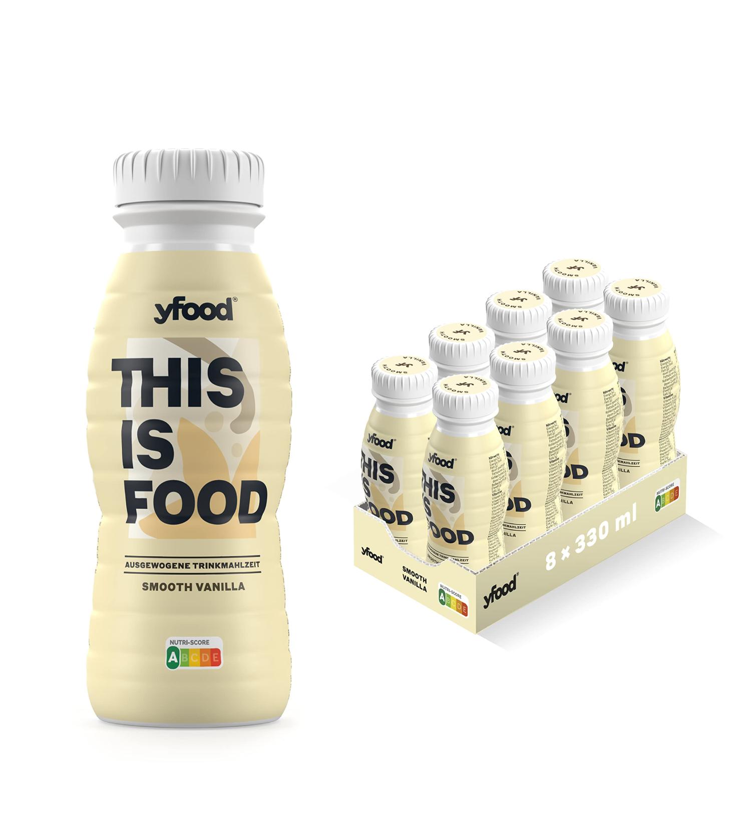 Yfood Smooth Vanilla Drink - Delicious On-the-Go Meal Replacement | 23g Protein & 26 Vitamins (8 x 330ml) - 2.00 Deposit Included - Buy Online on GoSupps.com