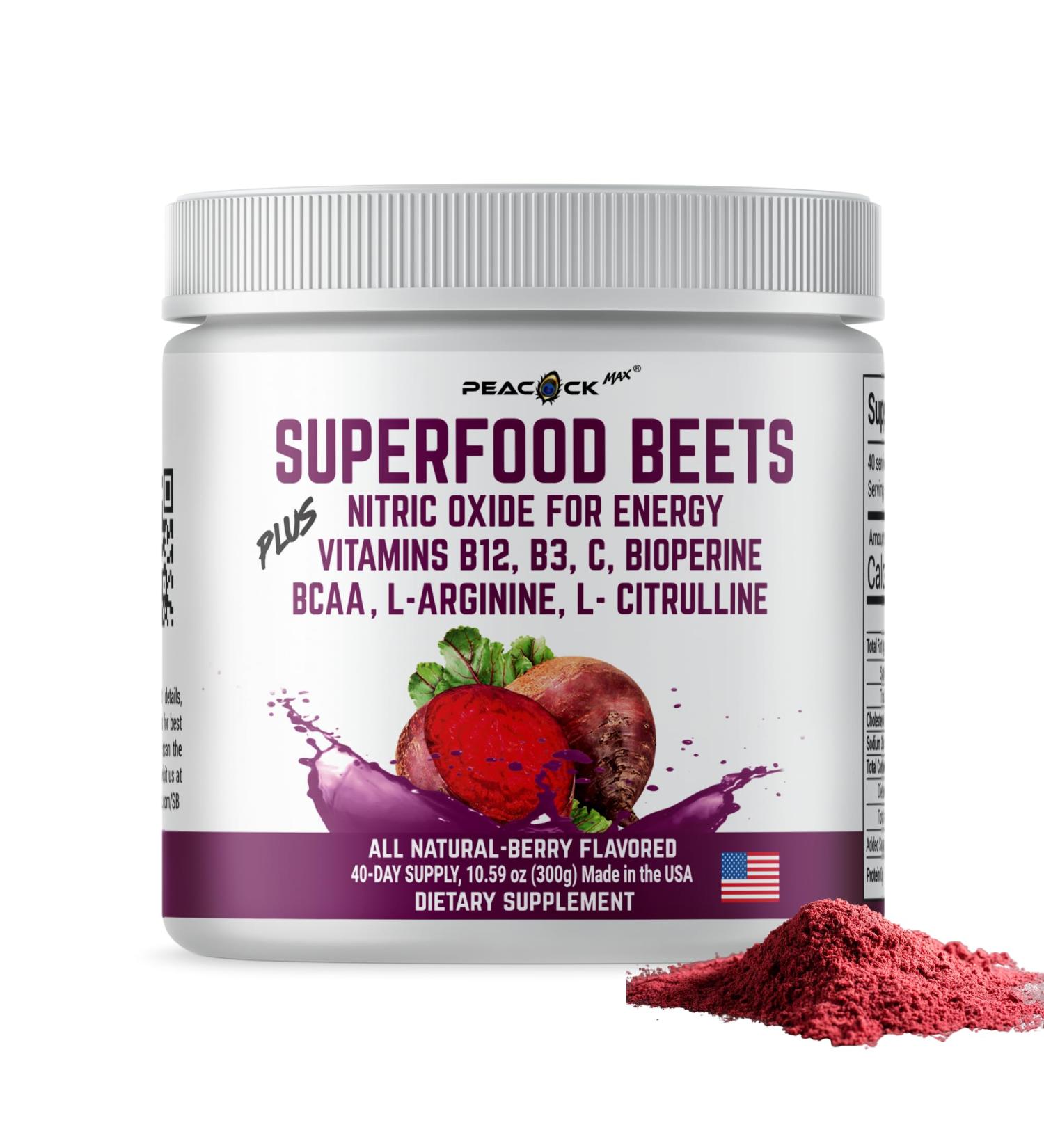Superfood Beet Powder for Heart Health | Nitric Oxide Green Tea BCAA Non-GMO Berry Flavor | 10.59 oz - Buy Online on GoSupps.com