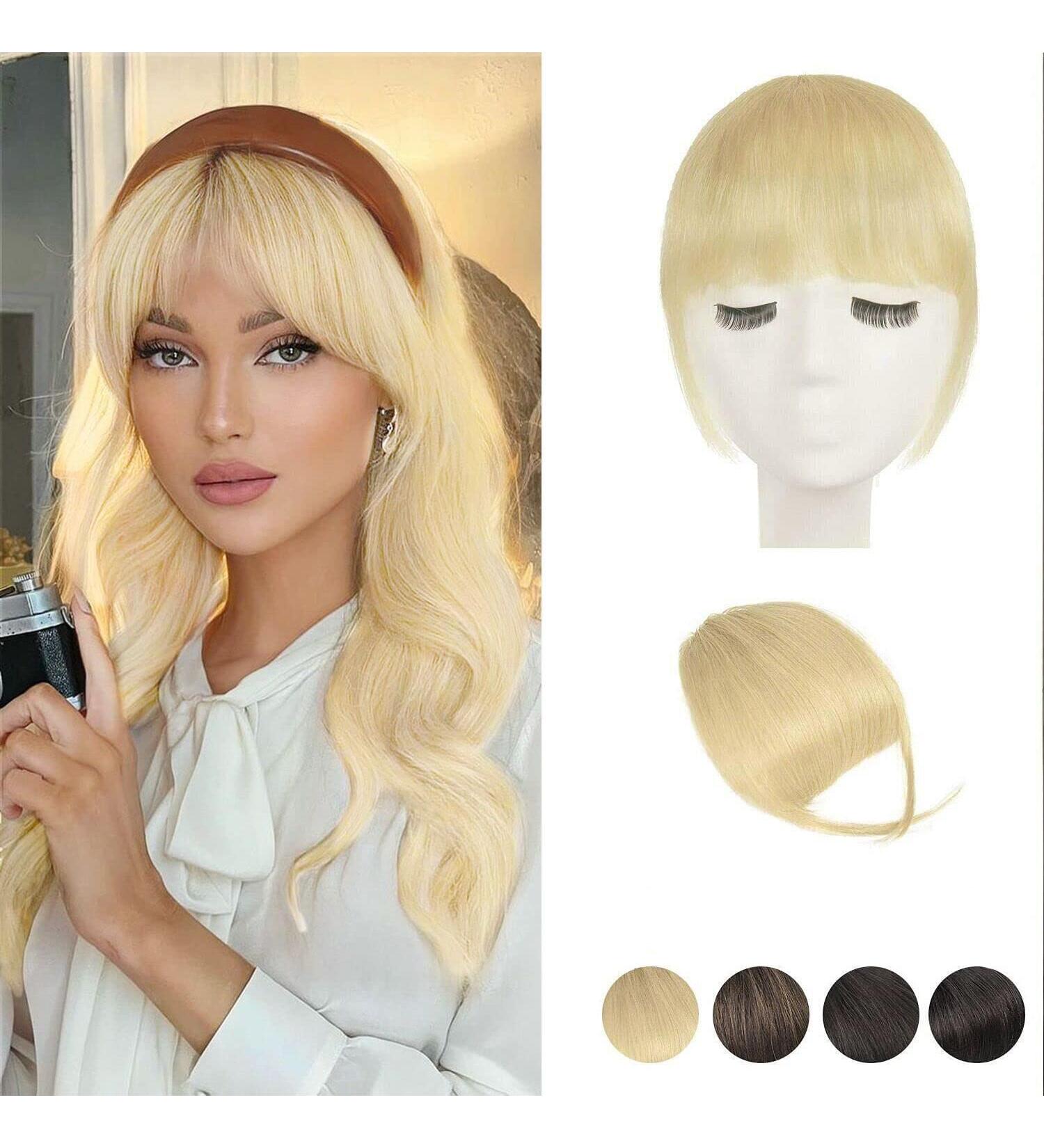BARSDAR Clip in French Bangs Fringe Extension - 100% Real Human Hair, Natural Color 613#-1 Beach Gold - Washable/Dye-able - Pack of 1 - Buy Online on GoSupps.com